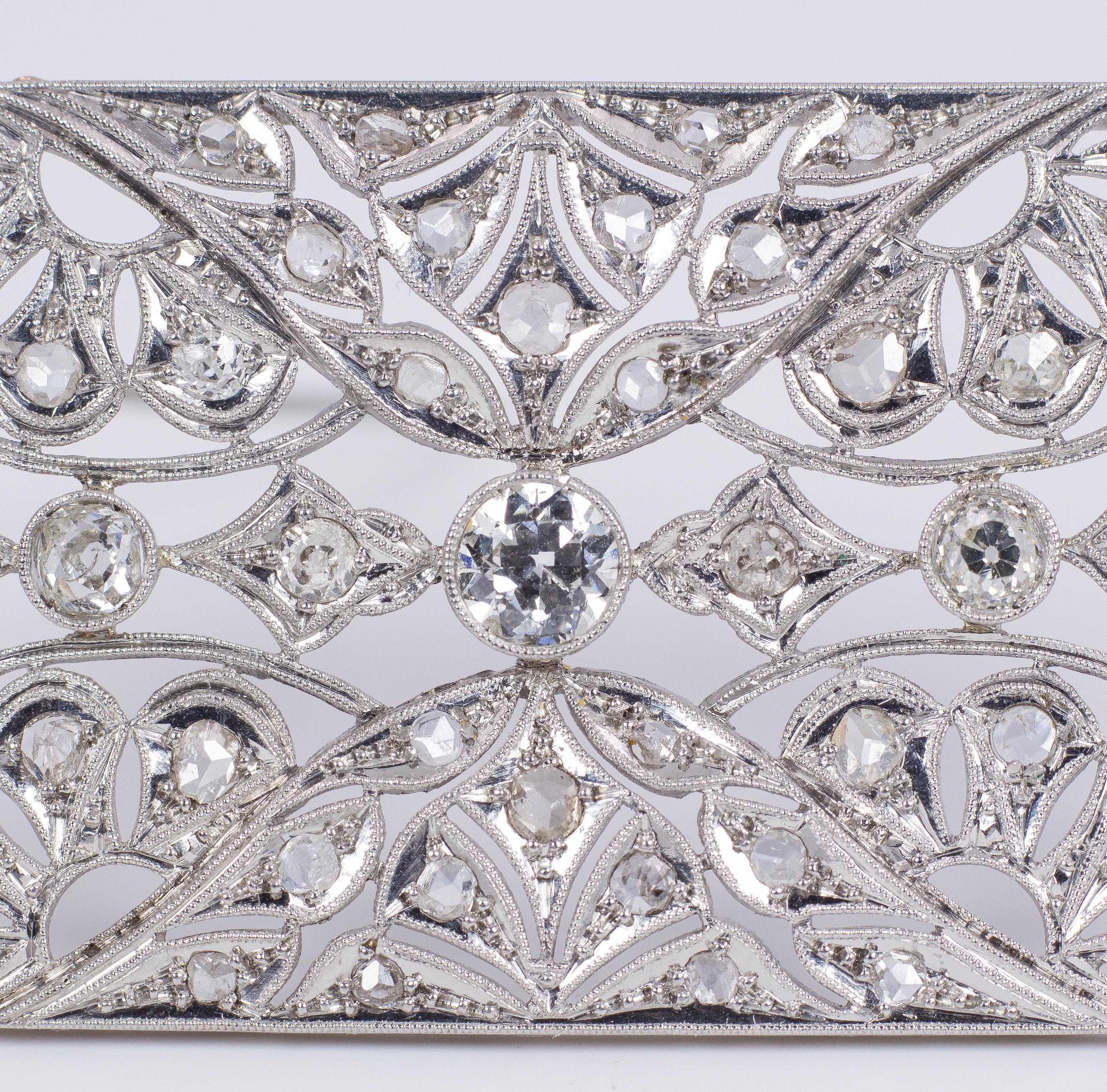 Women's Art Deco Platinum and Diamond Brooch For Sale