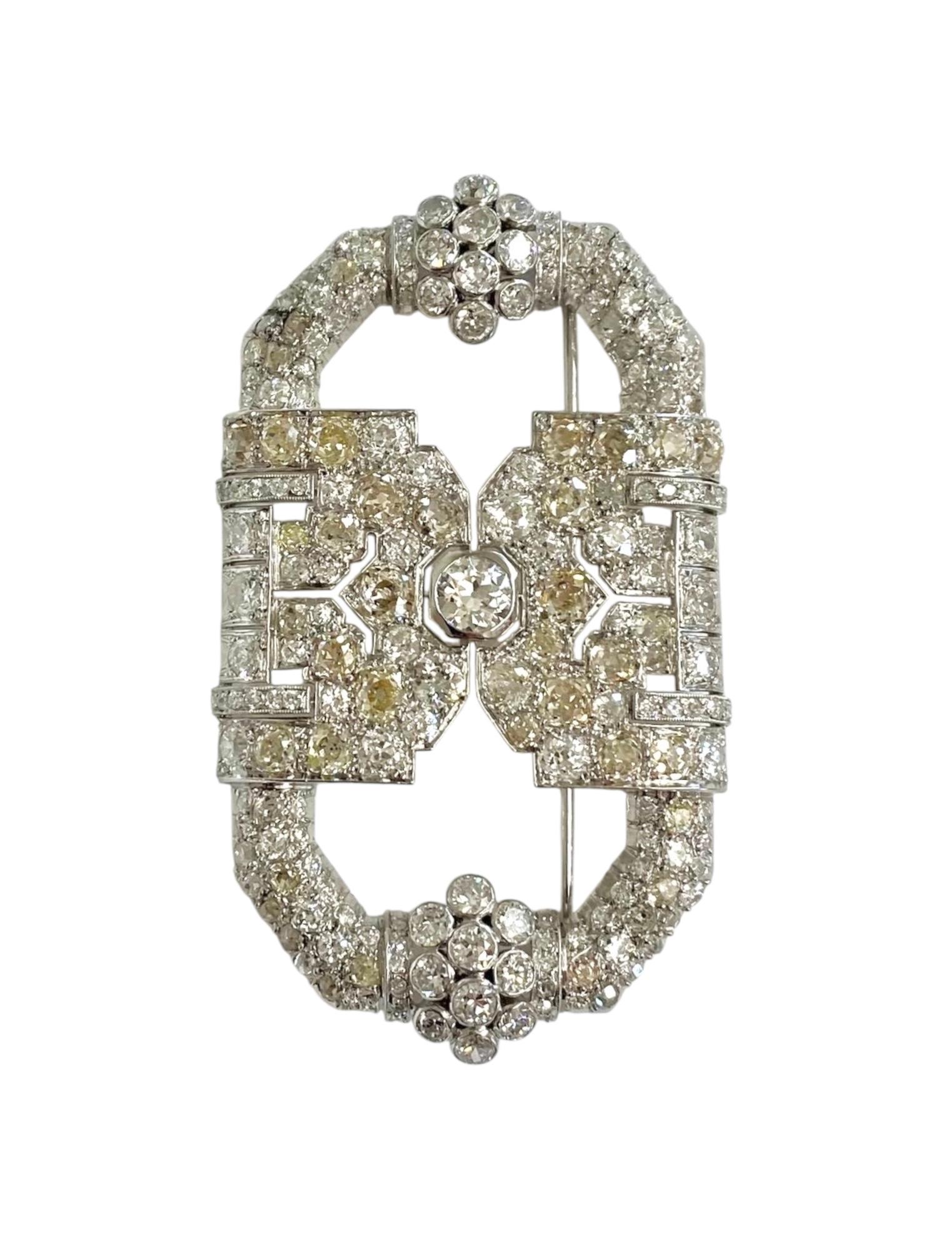 Women's or Men's Art Deco Platinum and Diamond Brooch For Sale