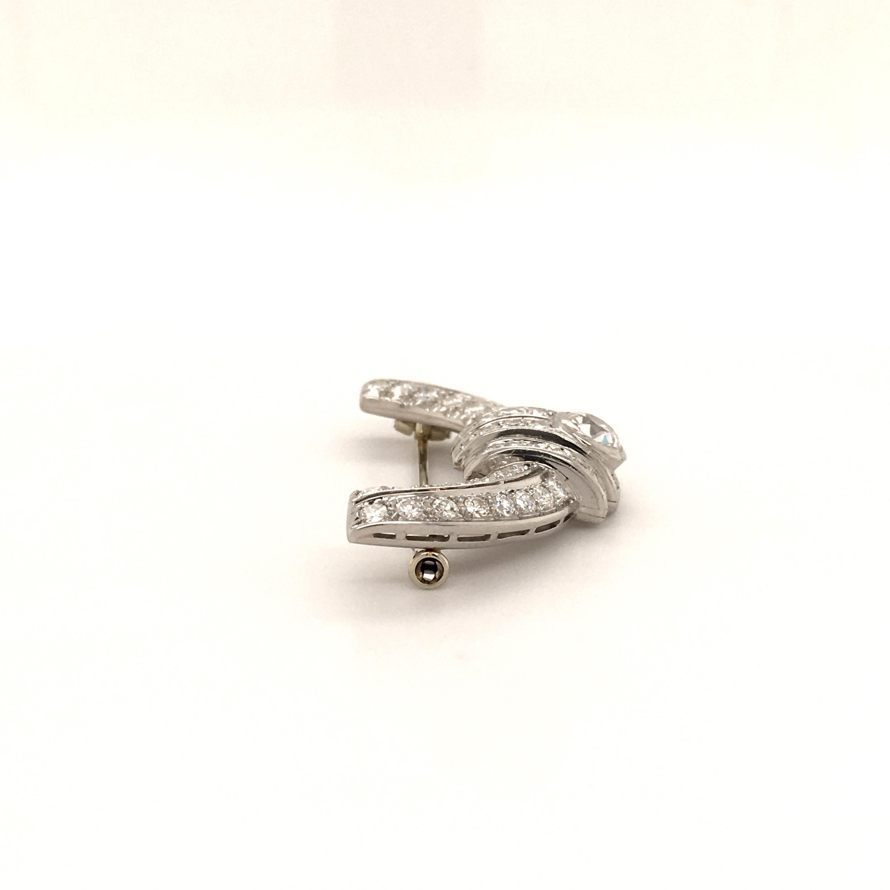 Women's or Men's Art Deco Platinum and Diamond Brooch For Sale