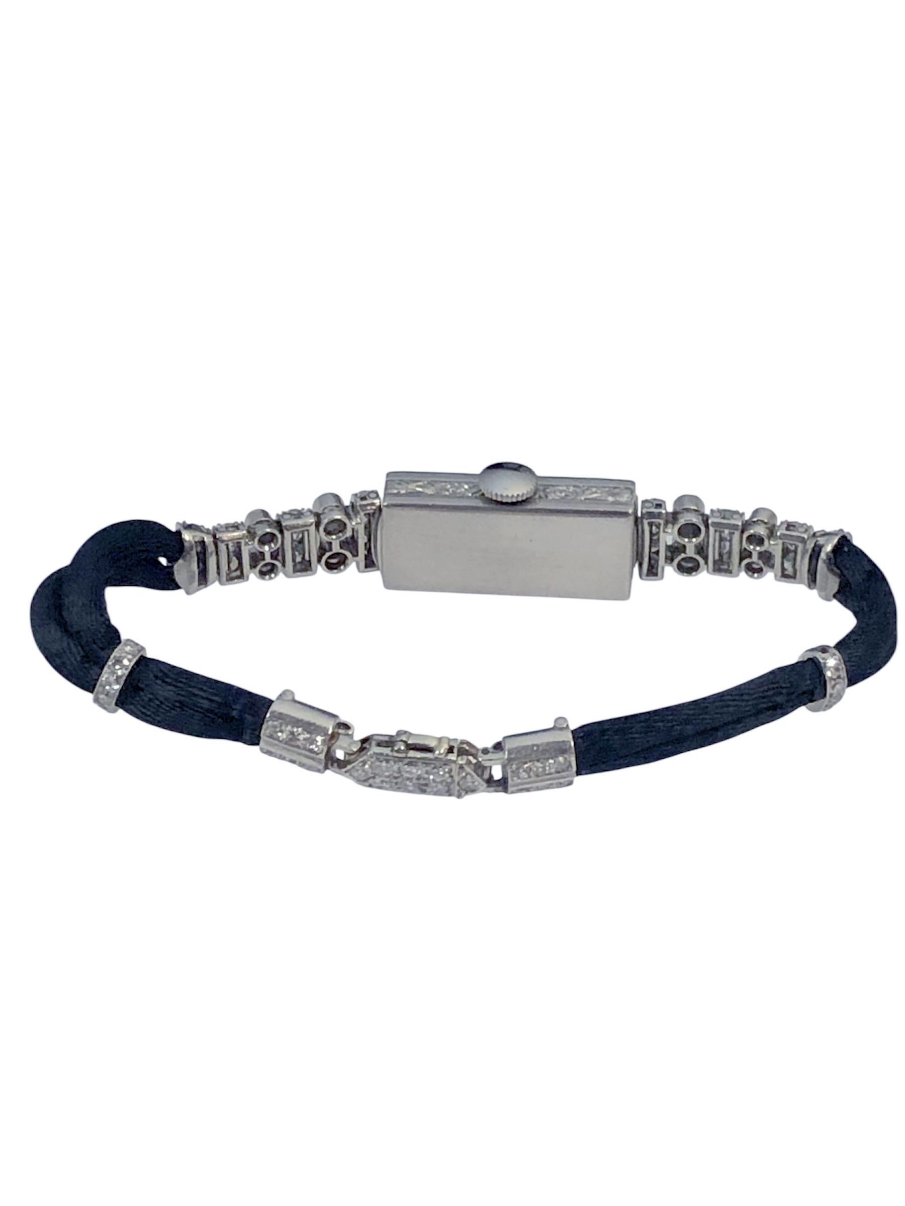 Reloj de pulsera Art Déco Bucherer de platino y diamantes para señora en venta 1