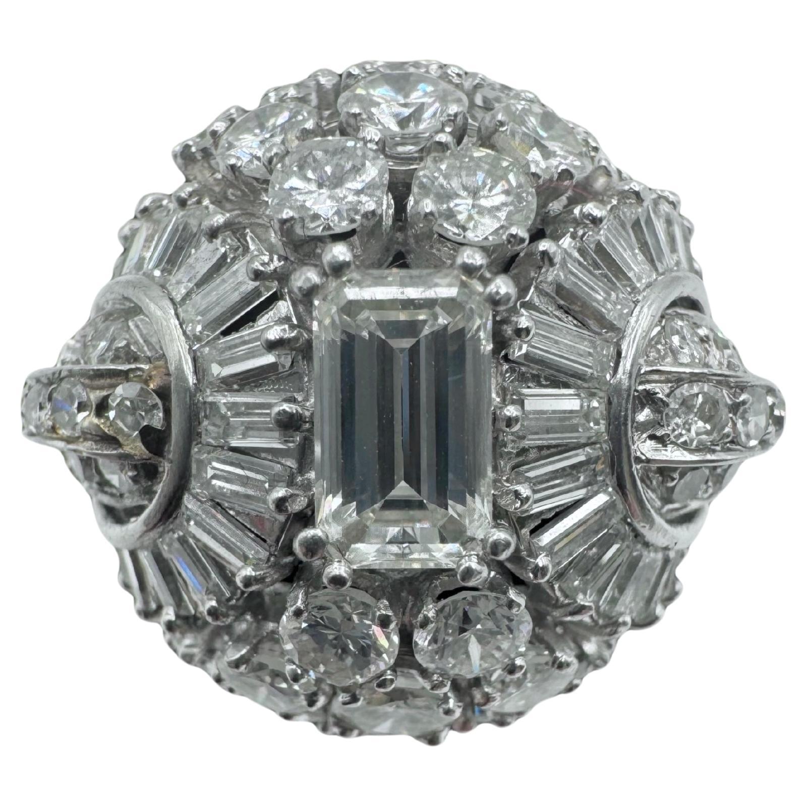 Anello da cocktail in platino e diamanti Art Deco