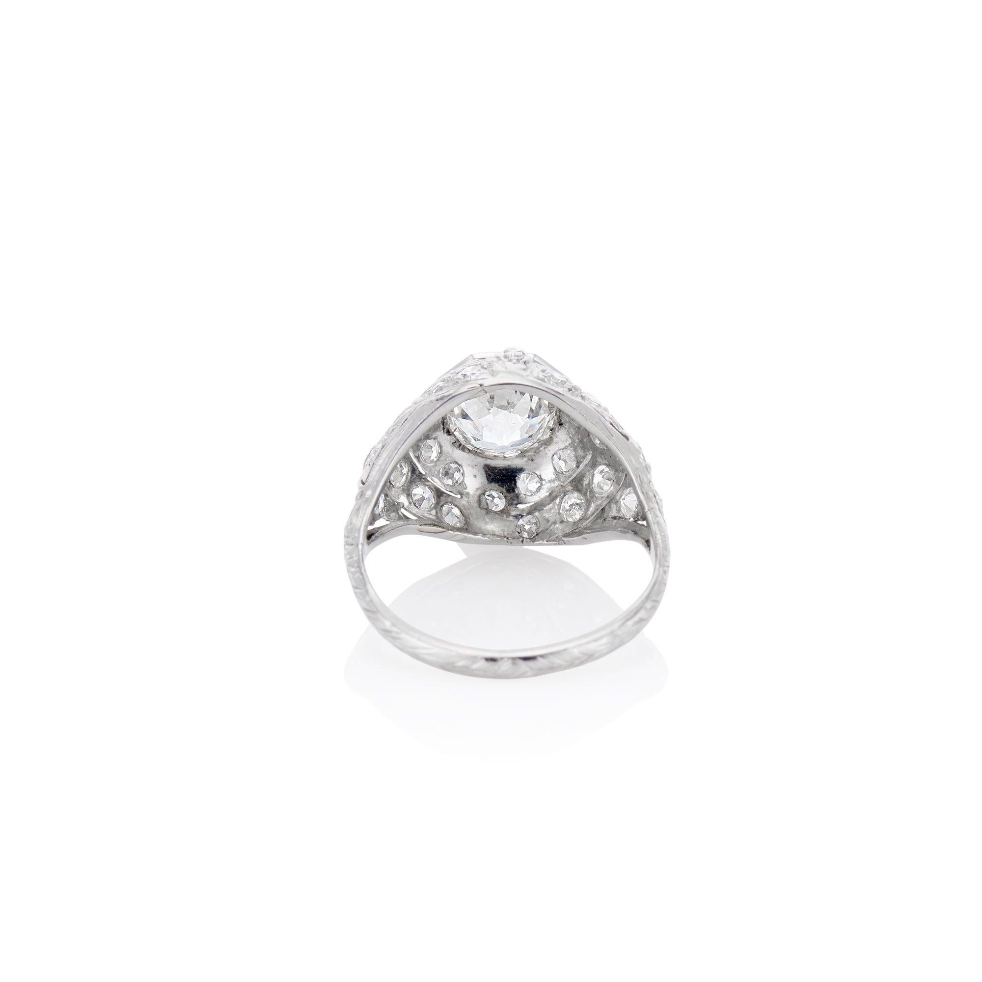 Women's Art Deco Platinum and Diamond Dome Ring, 1.72 Carat For Sale