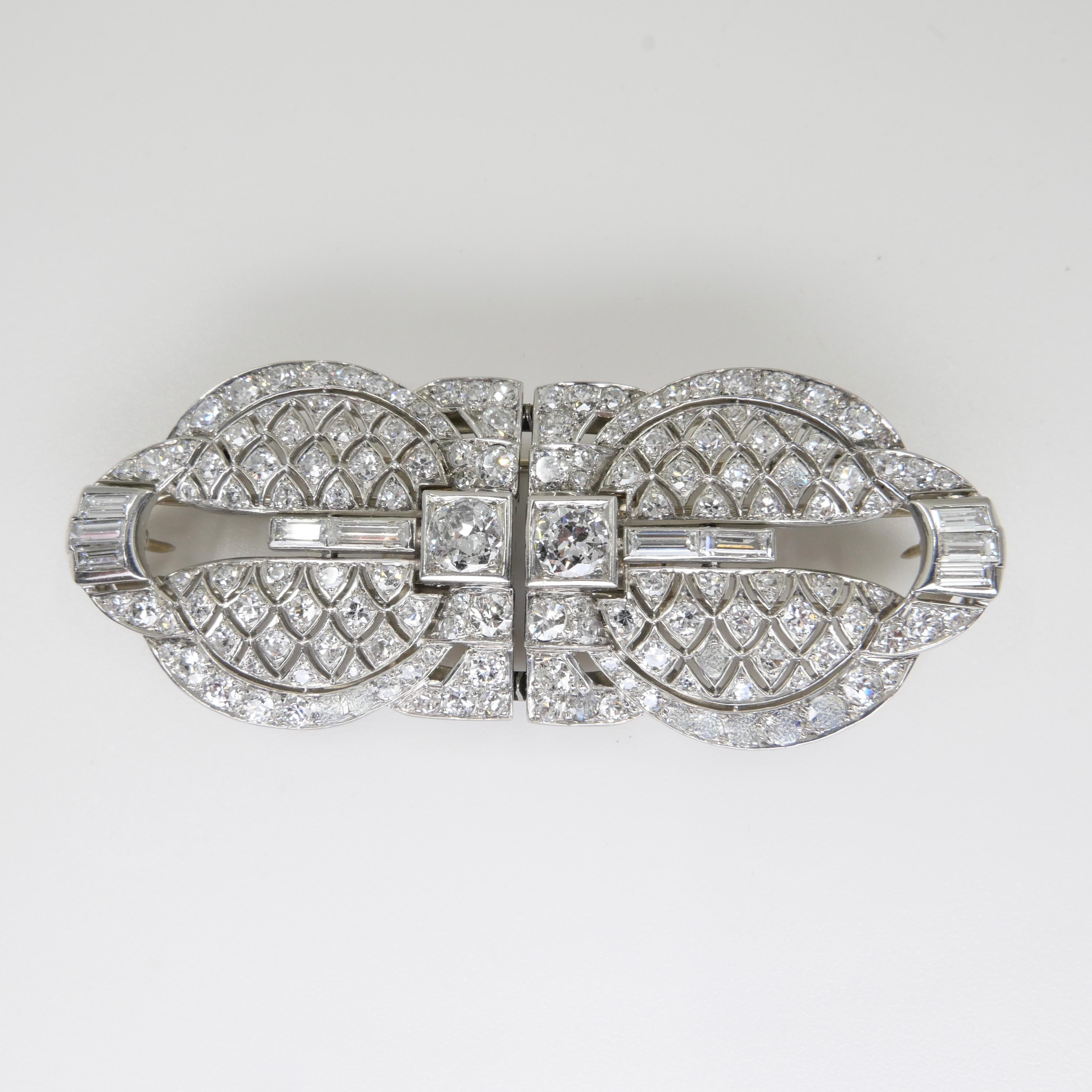 Art Deco Platinum and Diamond Double Clips, Brooch, French Marks, Two Use 3