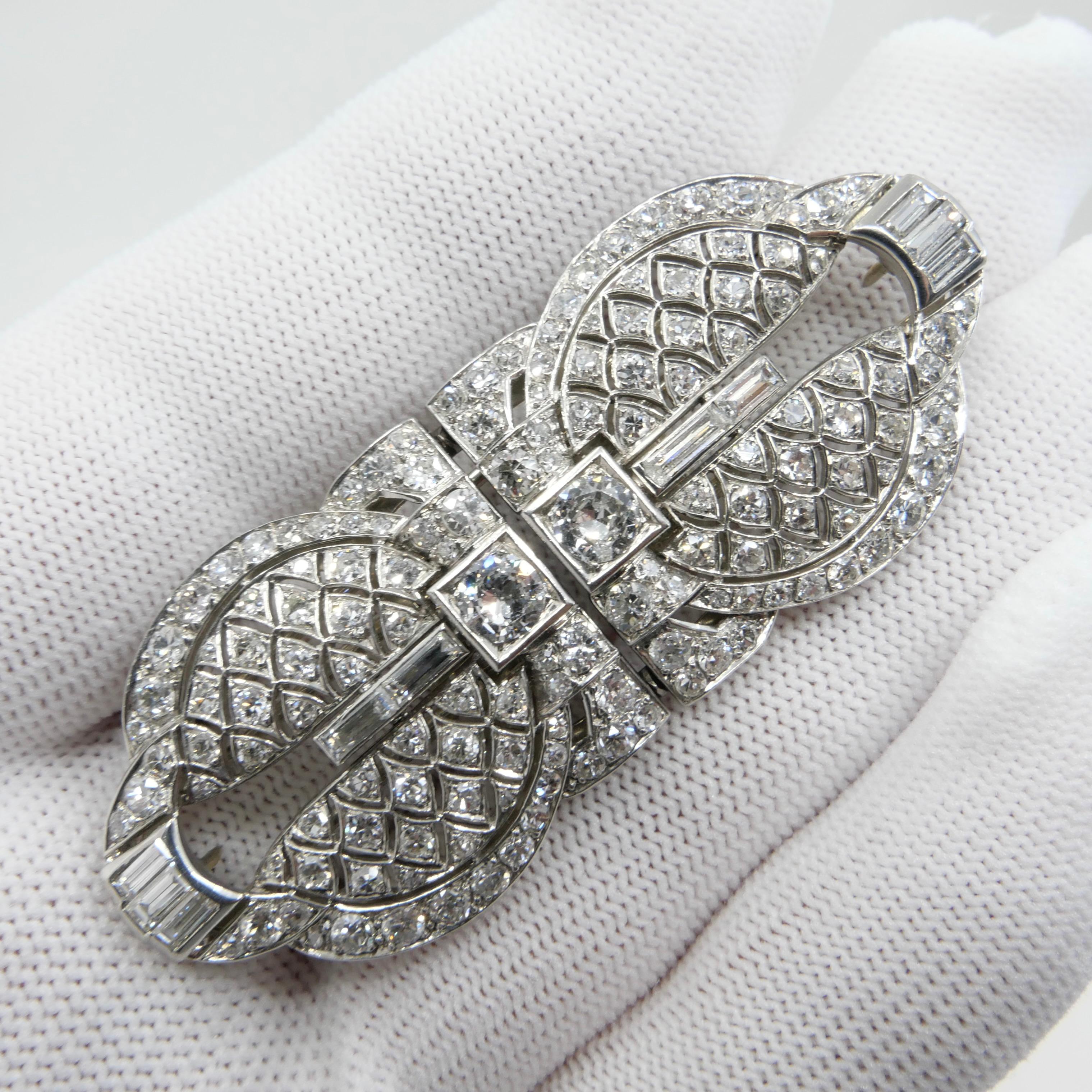 Art Deco Platinum and Diamond Double Clips, Brooch, French Marks, Two Use 4