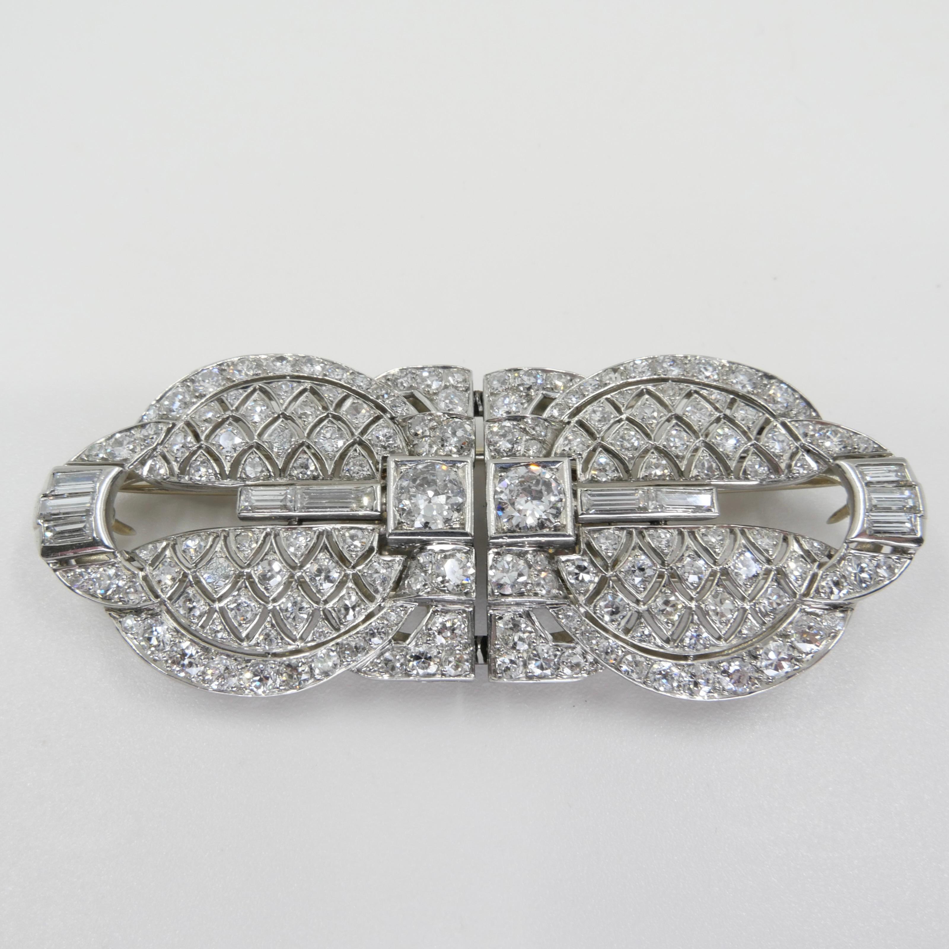 Art Deco Platinum and Diamond Double Clips, Brooch, French Marks, Two Use 5
