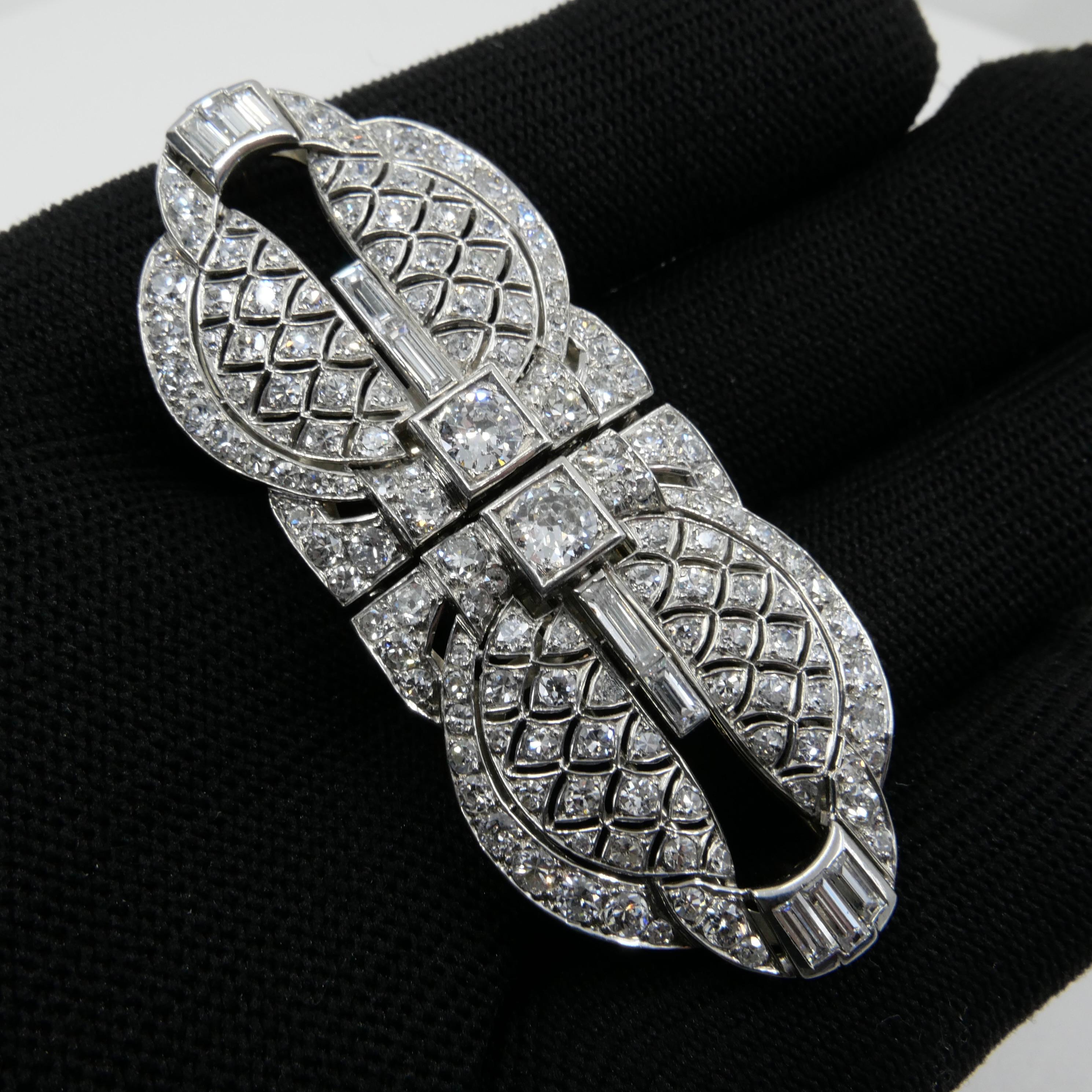 Art Deco Platinum and Diamond Double Clips, Brooch, French Marks, Two Use In Good Condition In Hong Kong, HK