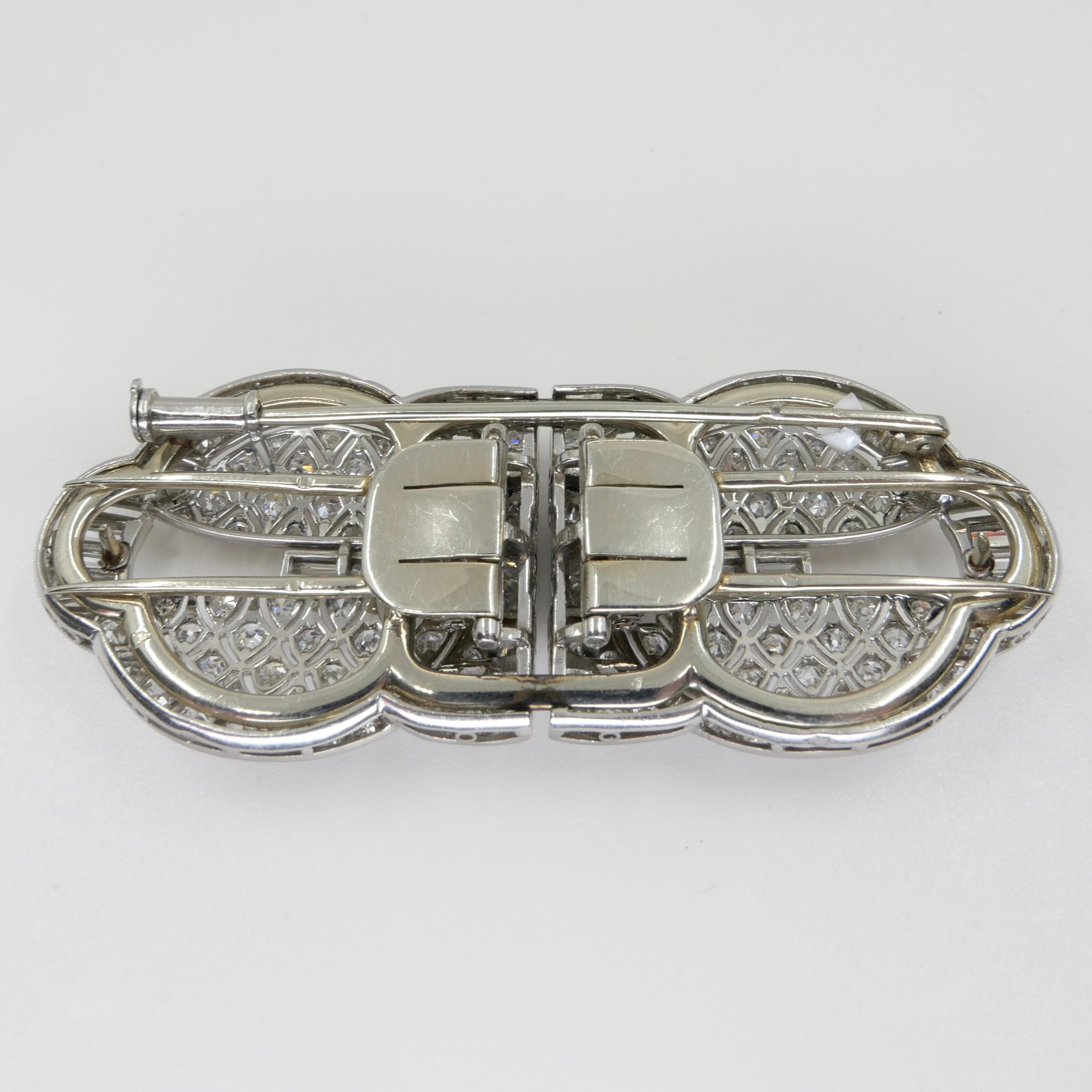 Women's Art Deco Platinum and Diamond Double Clips, Brooch, French Marks, Two Use