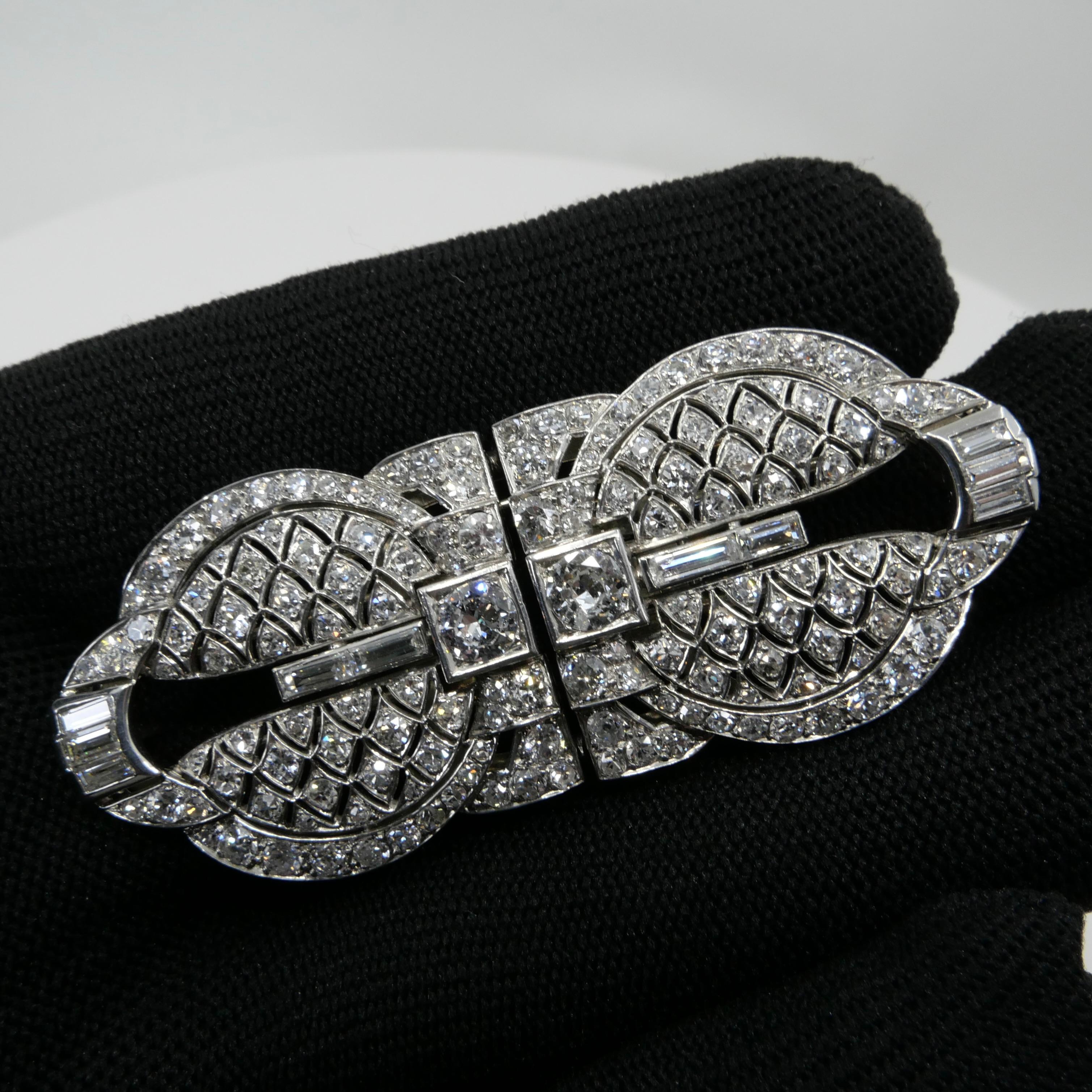 Art Deco Platinum and Diamond Double Clips, Brooch, French Marks, Two Use 1