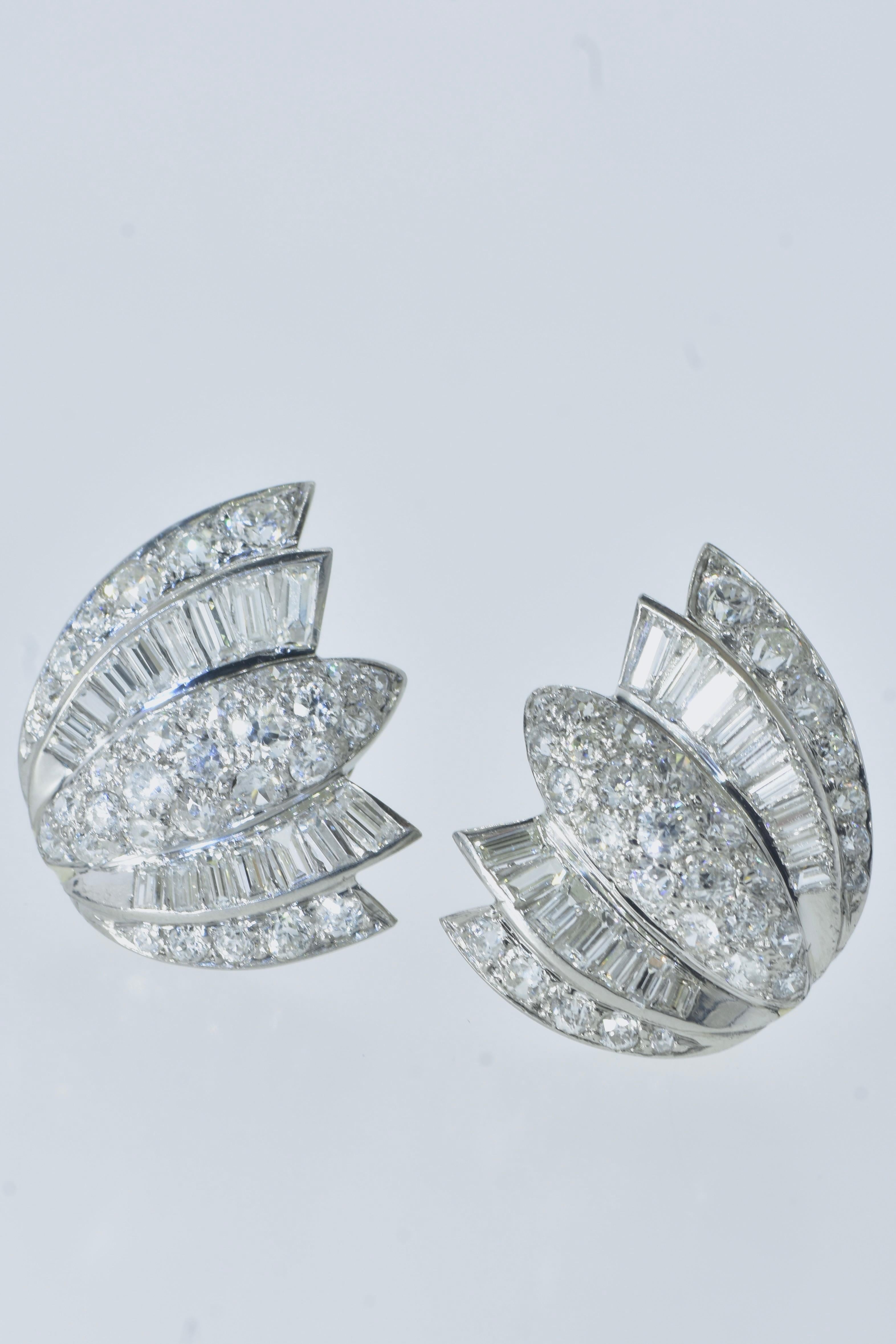 Women's or Men's Art Deco Platinum and Diamond Earrings, French, circa 1930
