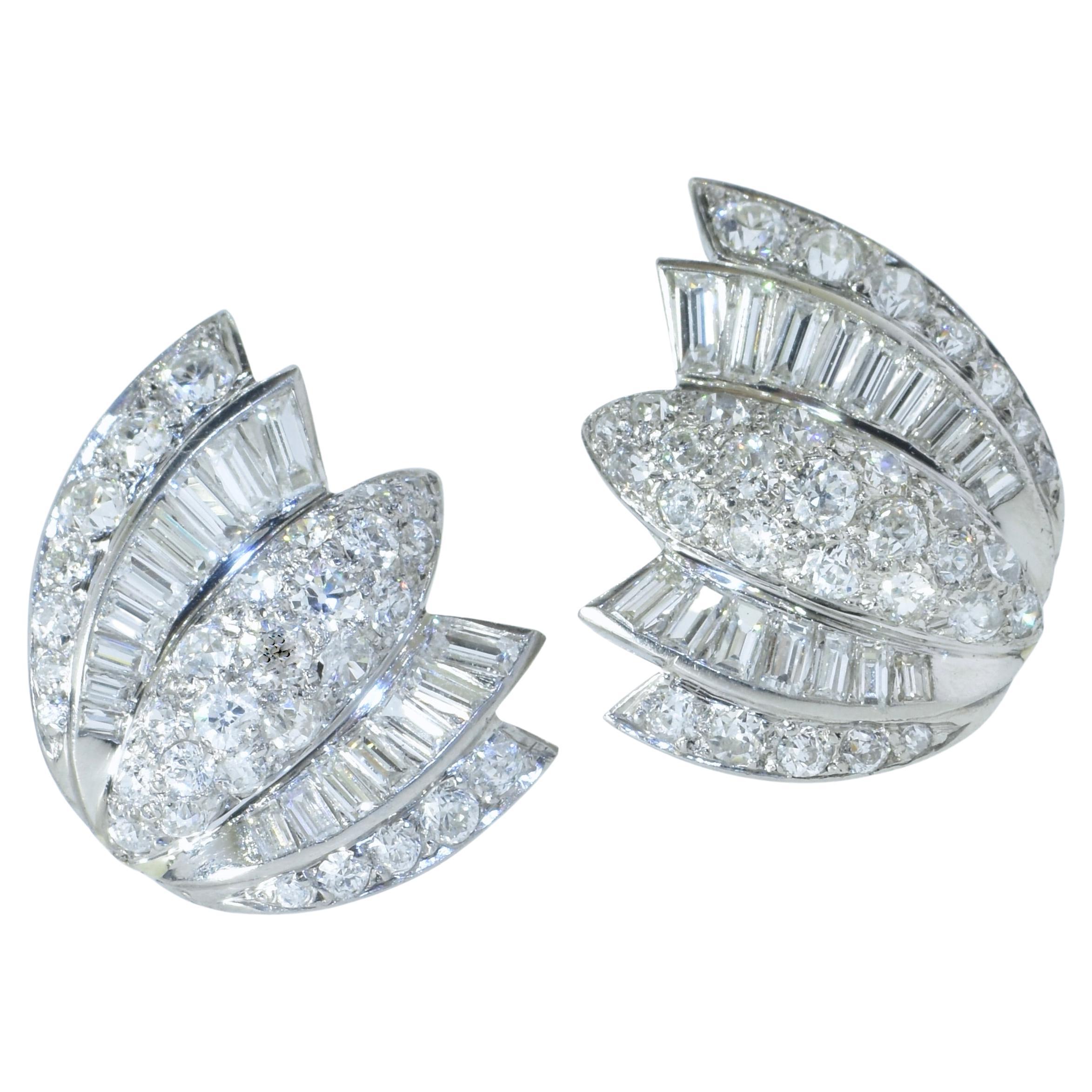 Art Deco Platinum and Diamond Earrings, French, circa 1930