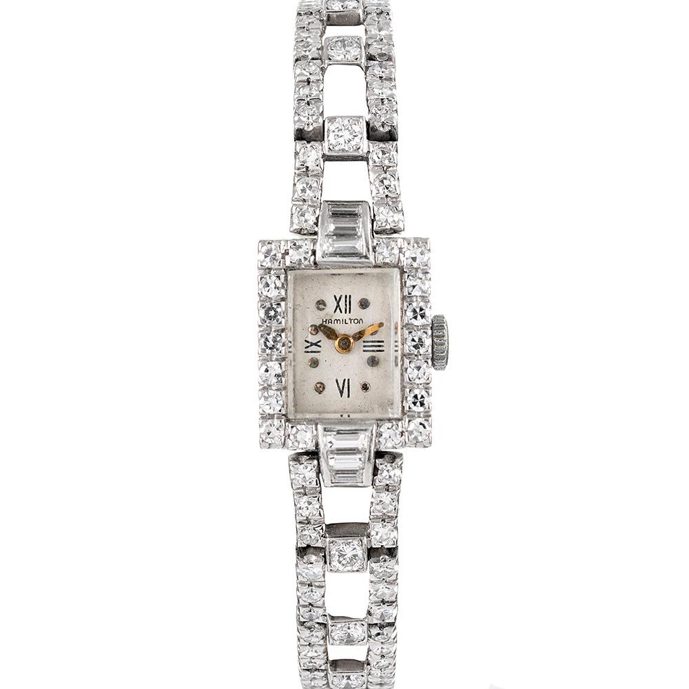 Art Deco Platinum and Diamond Lady’s Wristwatch, Signed “Hamilton”