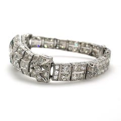 Bracelet Art déco en platine et diamants avec émeraudes (Link)