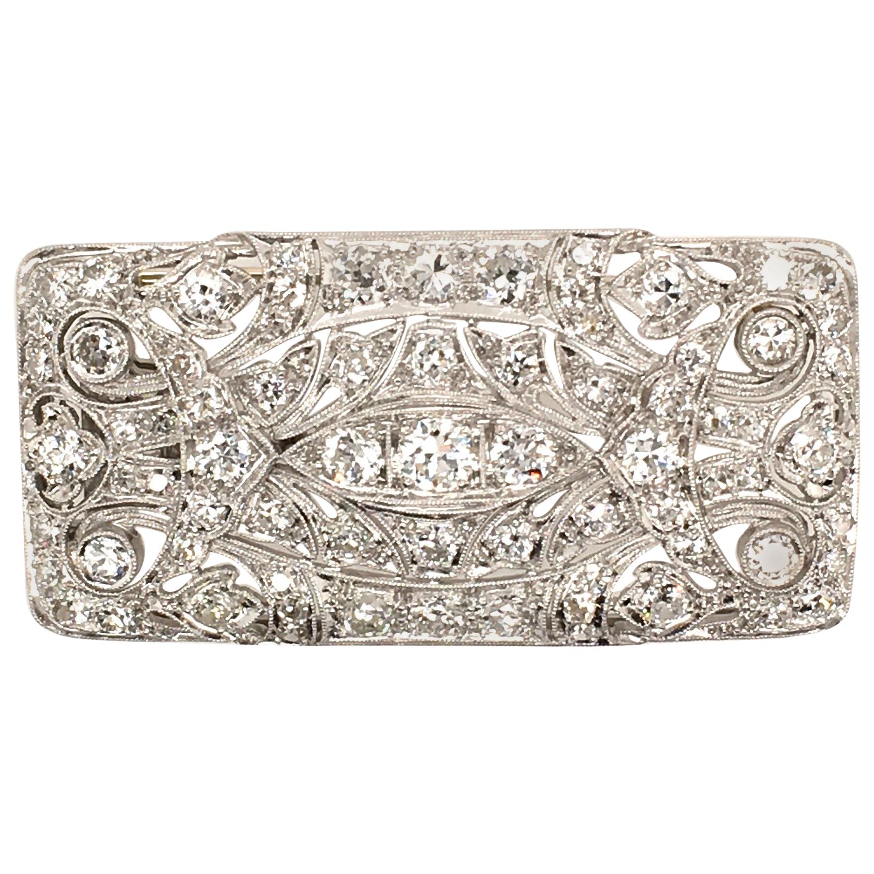 Art Deco Platinum and Diamond Pendant Brooch