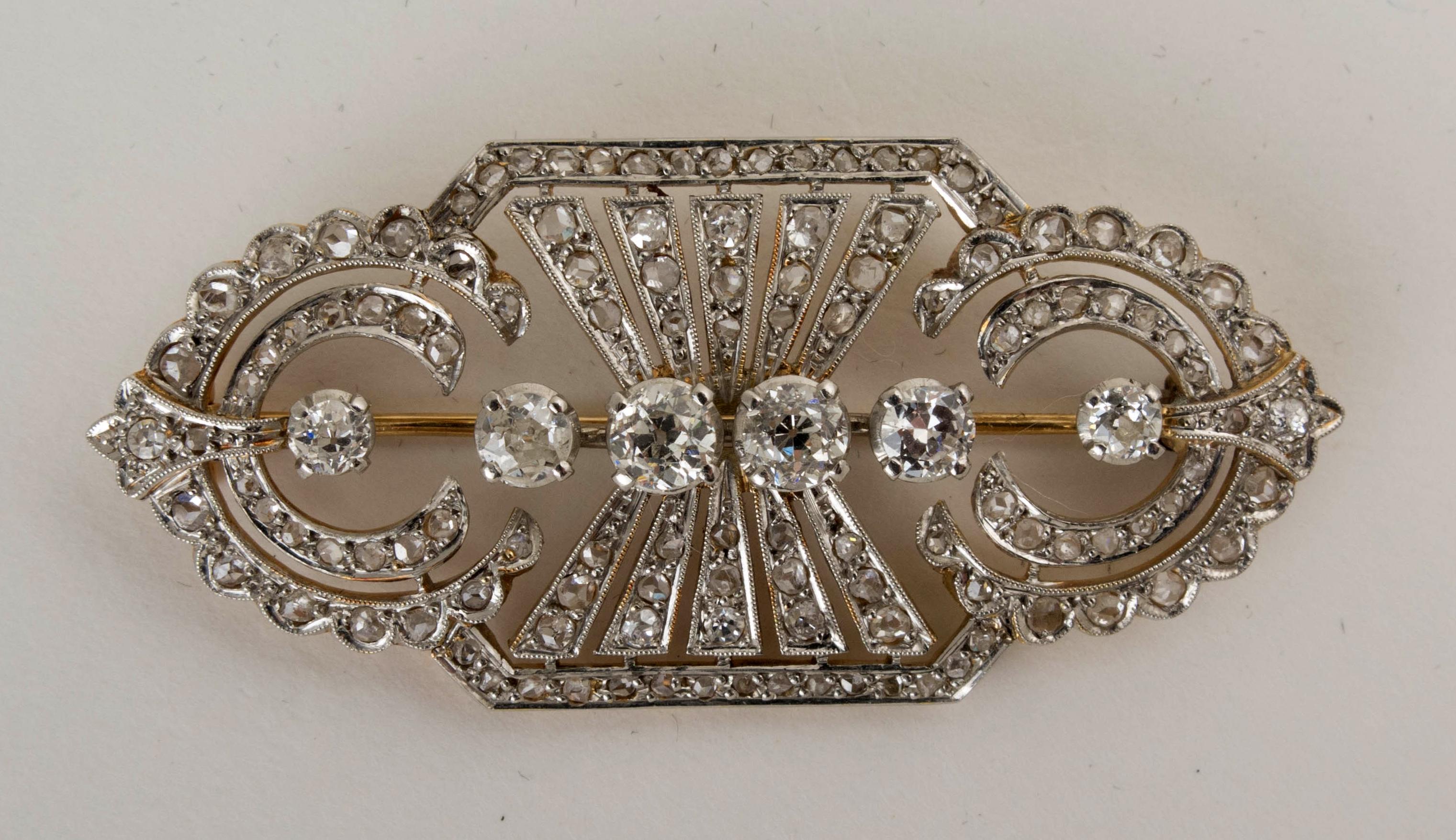 Women's or Men's Art Deco Platinum and Diamond Pin Brooch For Sale