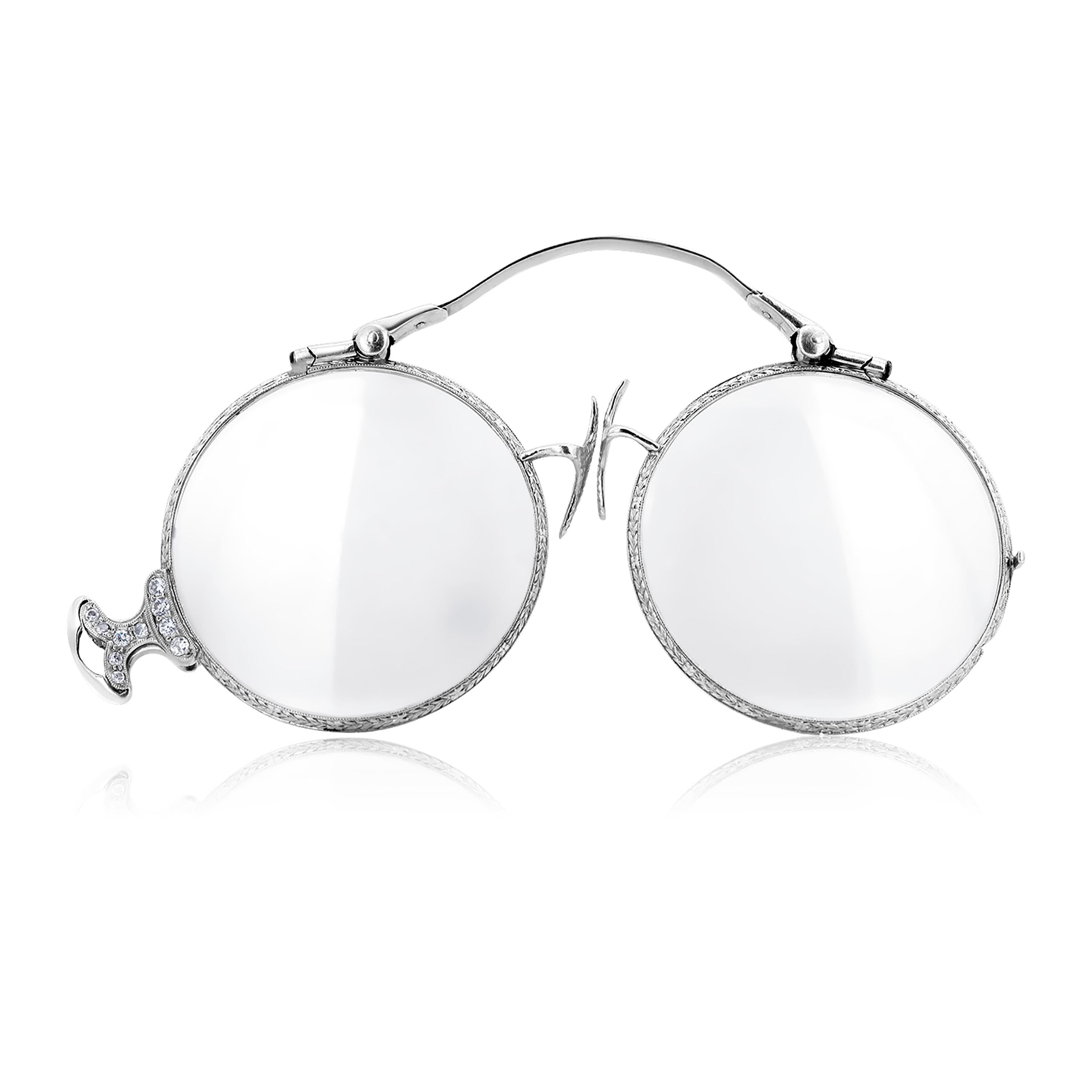 Art Deco 1920 Platinum and Diamond 0.22 Carat Retractable 1.75 Inch Spectacles  In Good Condition In New York, NY