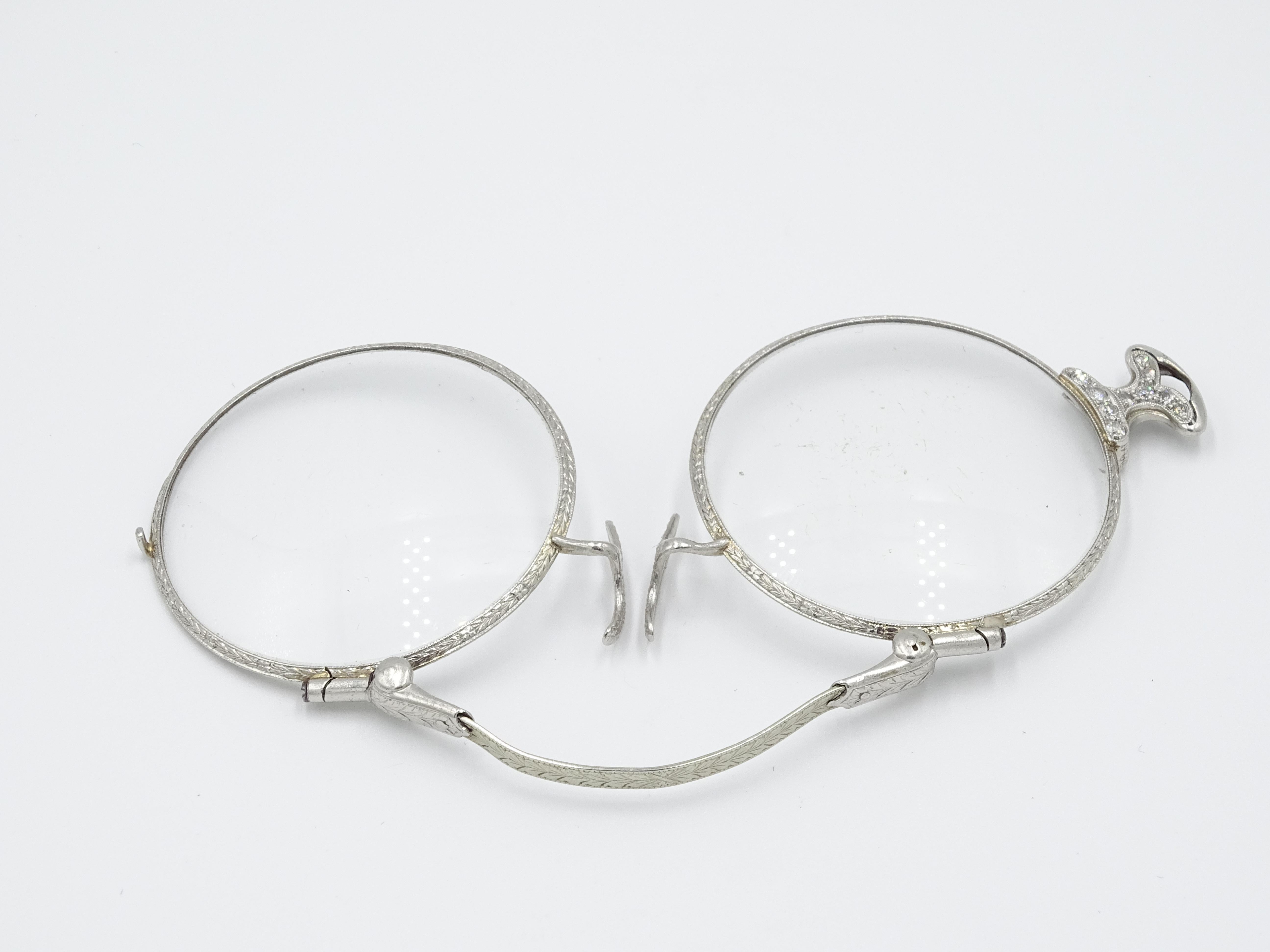 Art Deco 1920 Platin und Diamant 0,22 Karat Abnehmbare 1,75 Zoll Spectacles 2