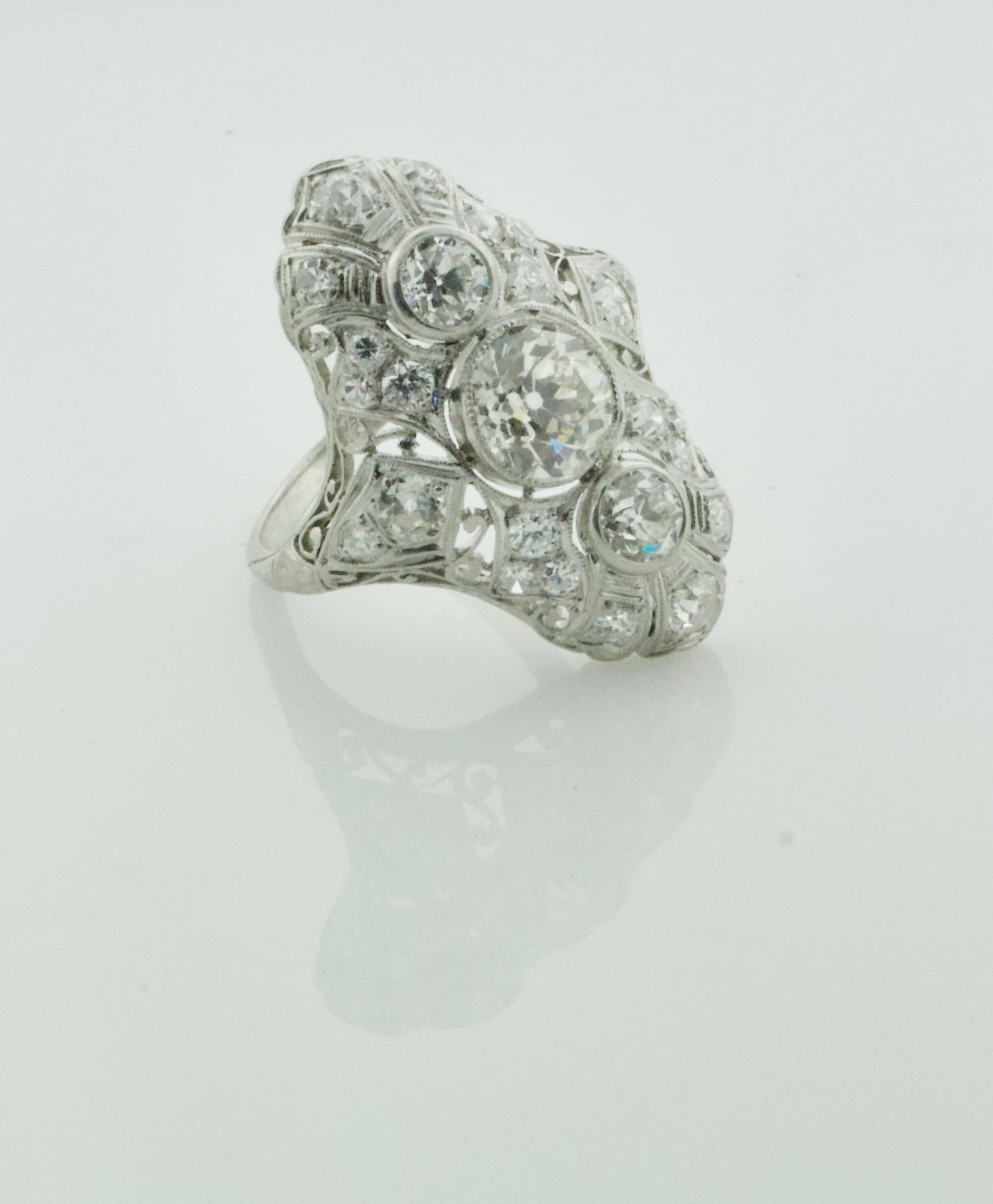 Old European Cut Art Deco Platinum and Diamond Ring Circa 1915 1.43 Center Stone For Sale