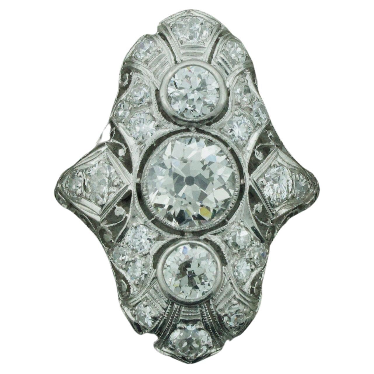Art Deco Platinum and Diamond Ring Circa 1915 1.43 Center Stone For Sale