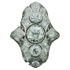 Art Deco Platinum and Diamond Ring Circa 1915 1.43 Center Stone