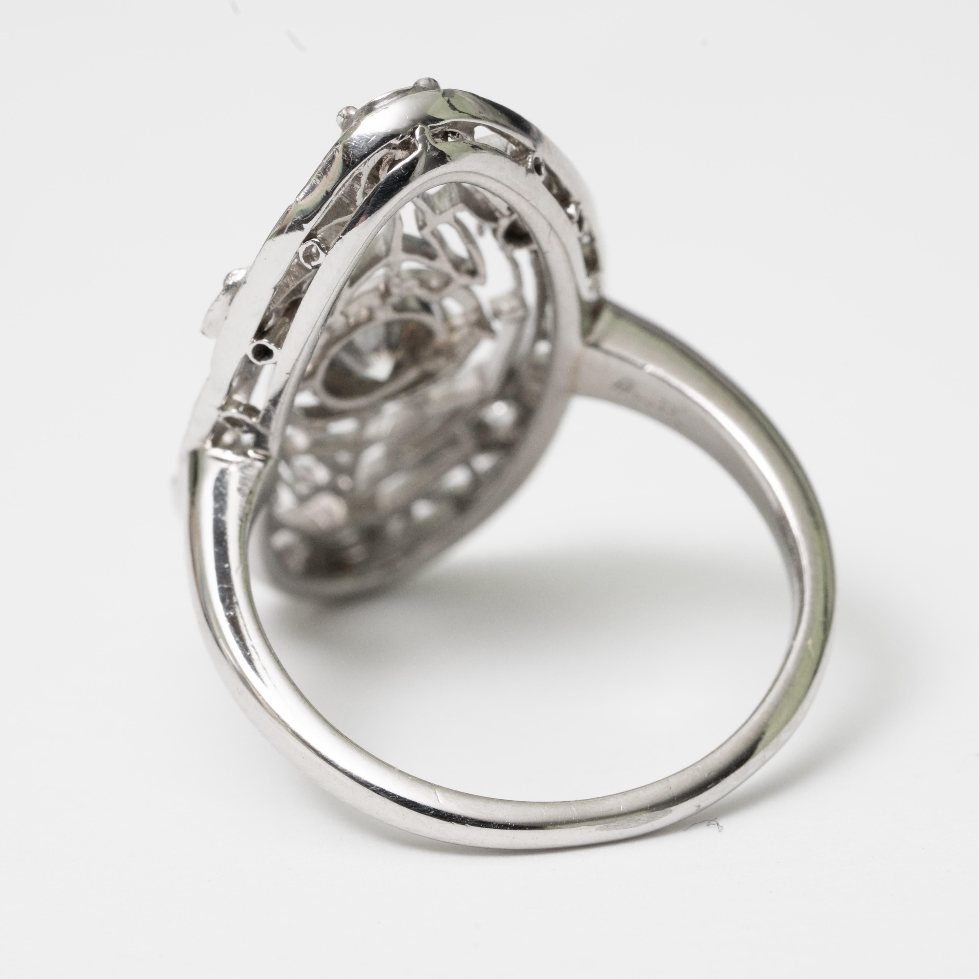 Round Cut Art Deco Platinum and Diamond Ring