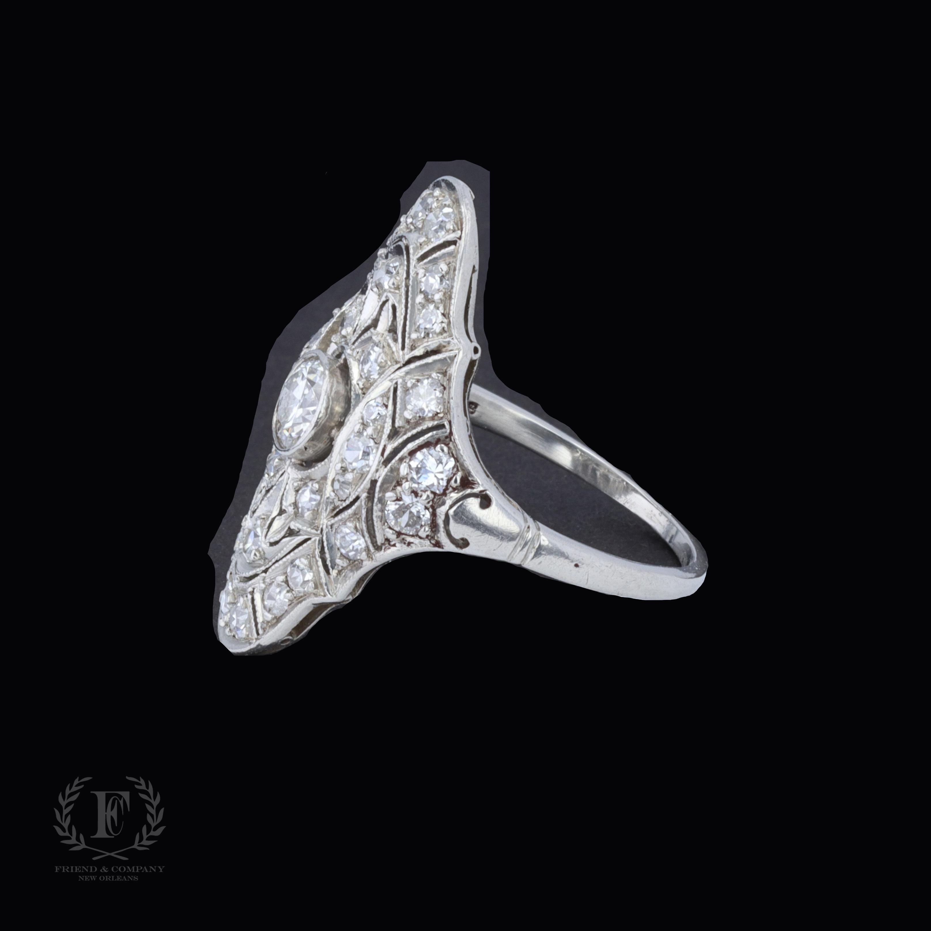 Round Cut Art Deco Platinum and Diamond Ring For Sale