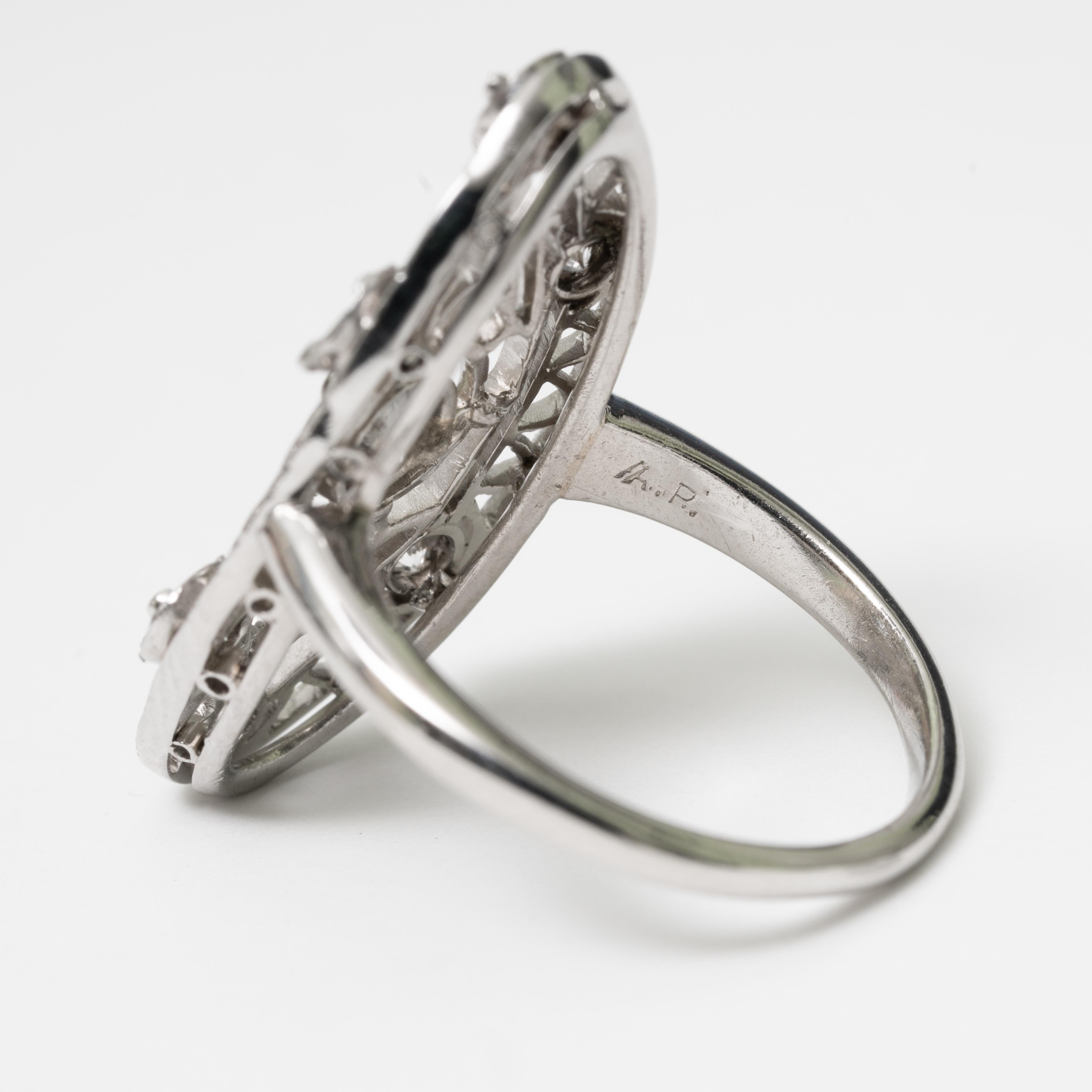 Art Deco Platinum and Diamond Ring In Good Condition In Kingston, NY