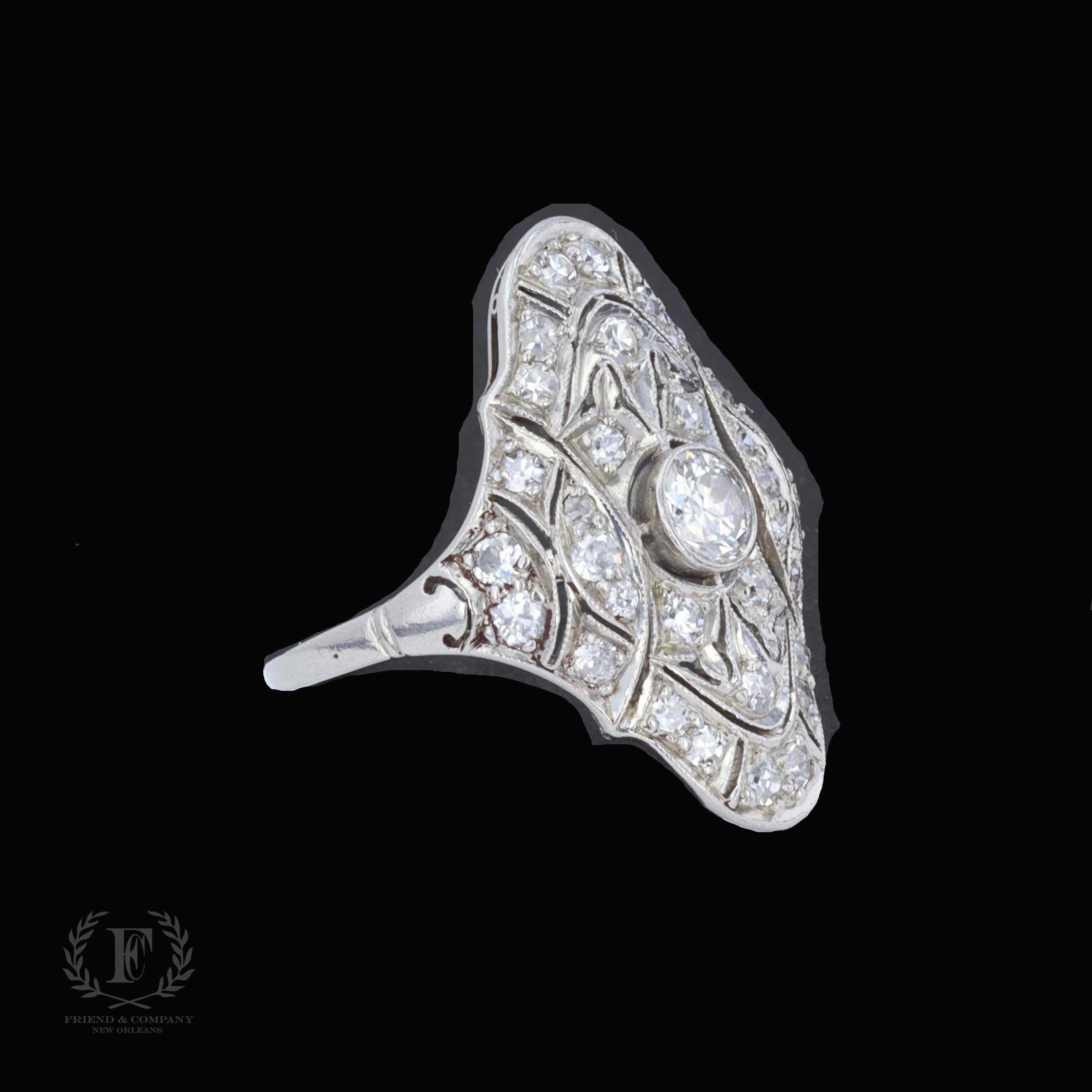 Art Deco Platinum and Diamond Ring In Excellent Condition For Sale In NEW ORLEANS, LA