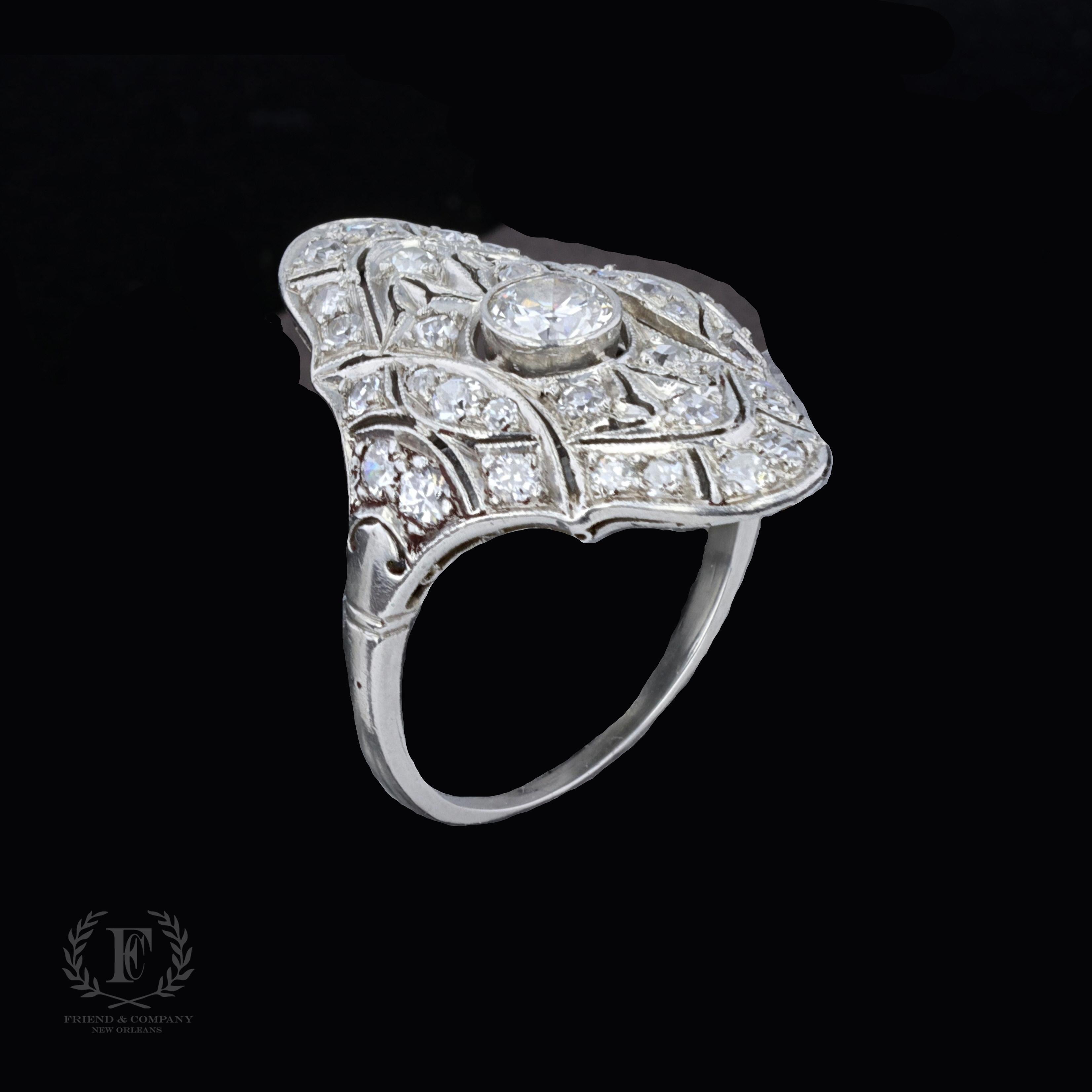 Women's Art Deco Platinum and Diamond Ring For Sale