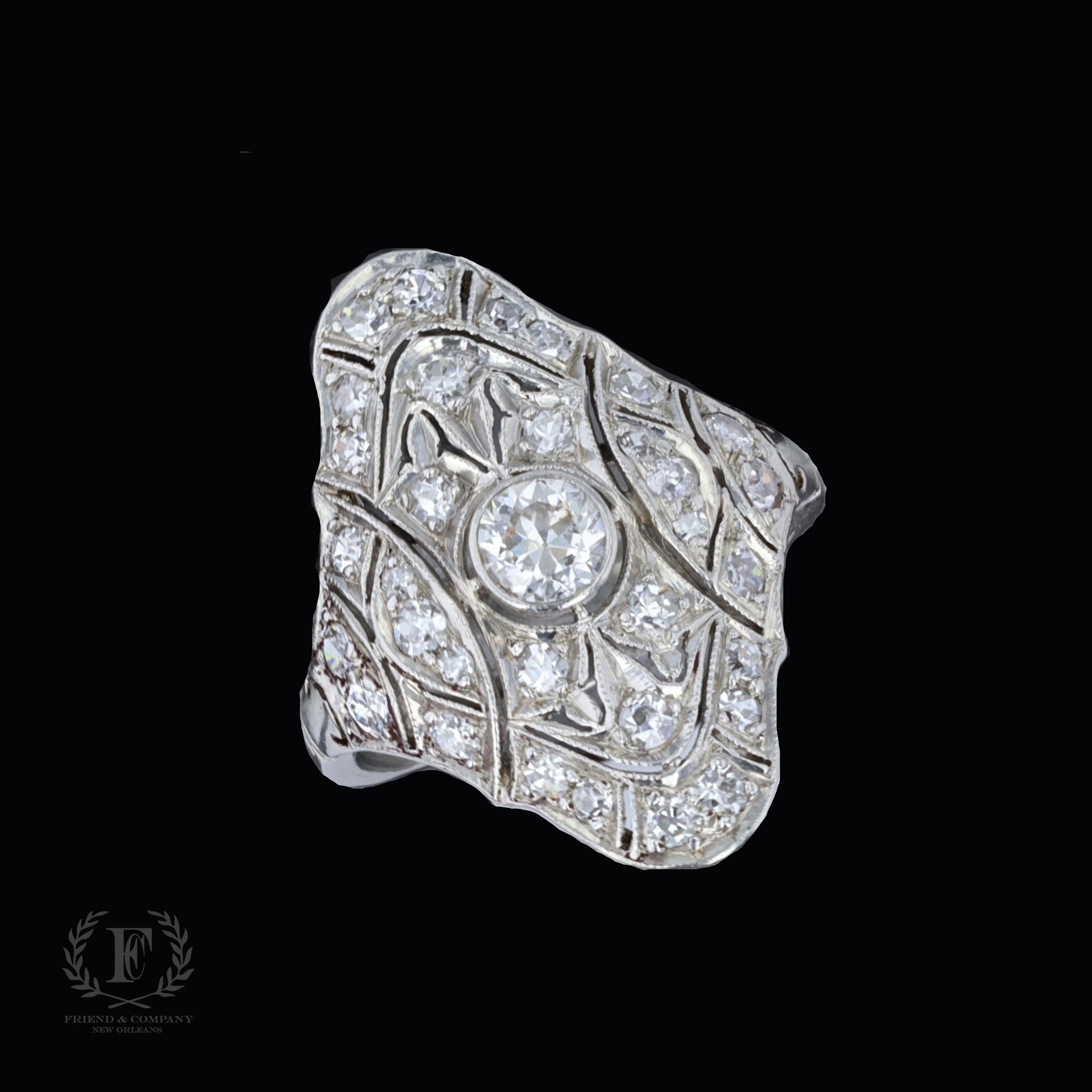 Art Deco Platinum and Diamond Ring For Sale 1
