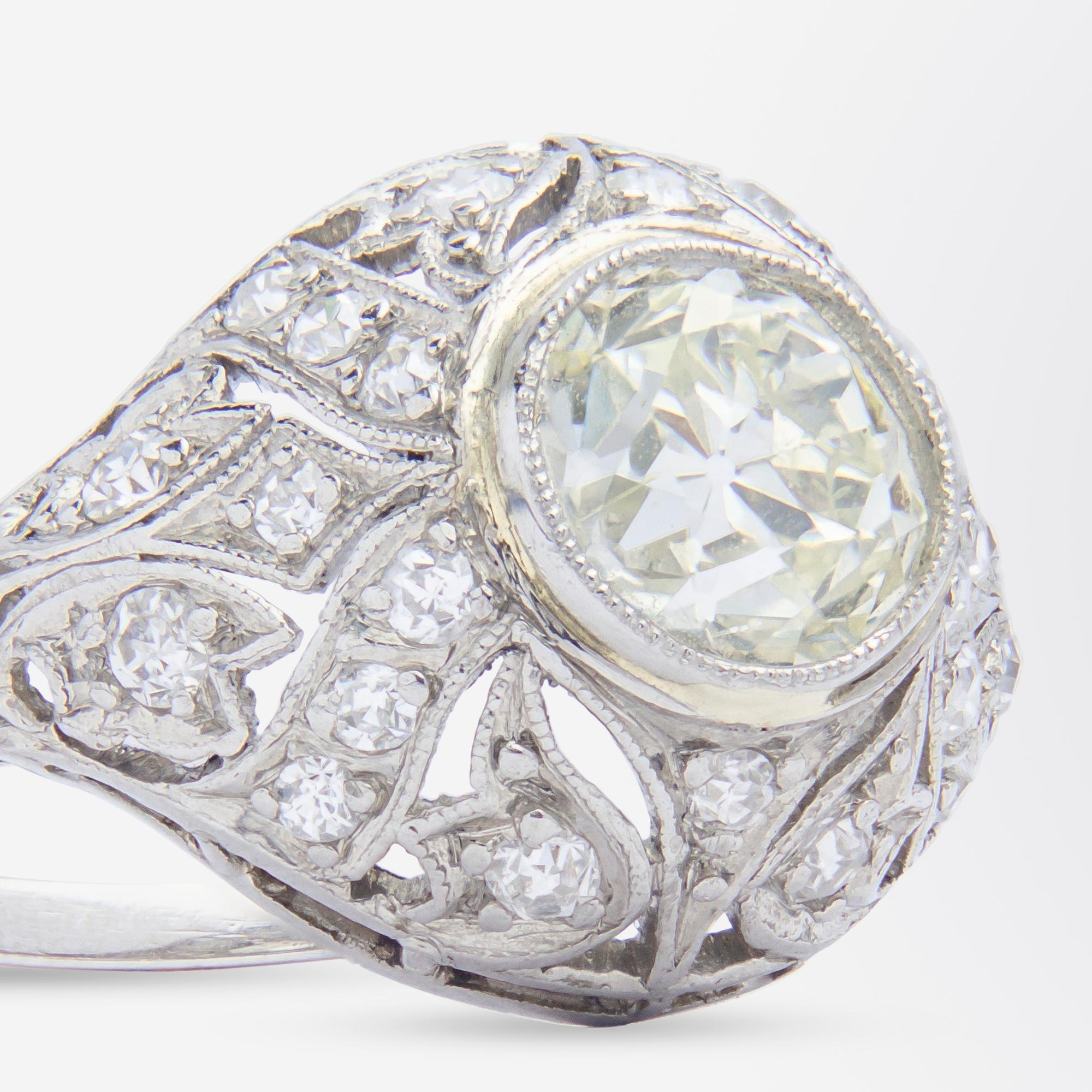 Old European Cut Art Deco Platinum and Diamond Ring For Sale