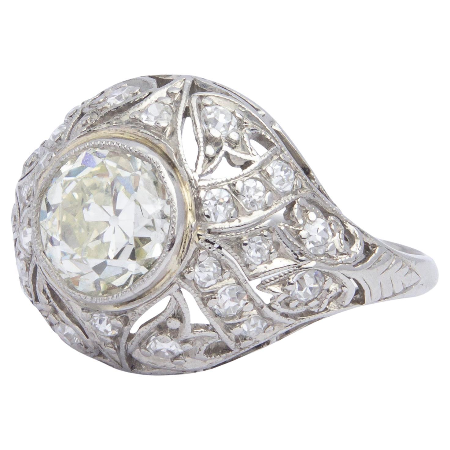 Art Deco Platinum and Diamond Ring For Sale