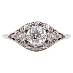Art Deco Platinum and Diamond Ring With Exquisite Filigree Detailing