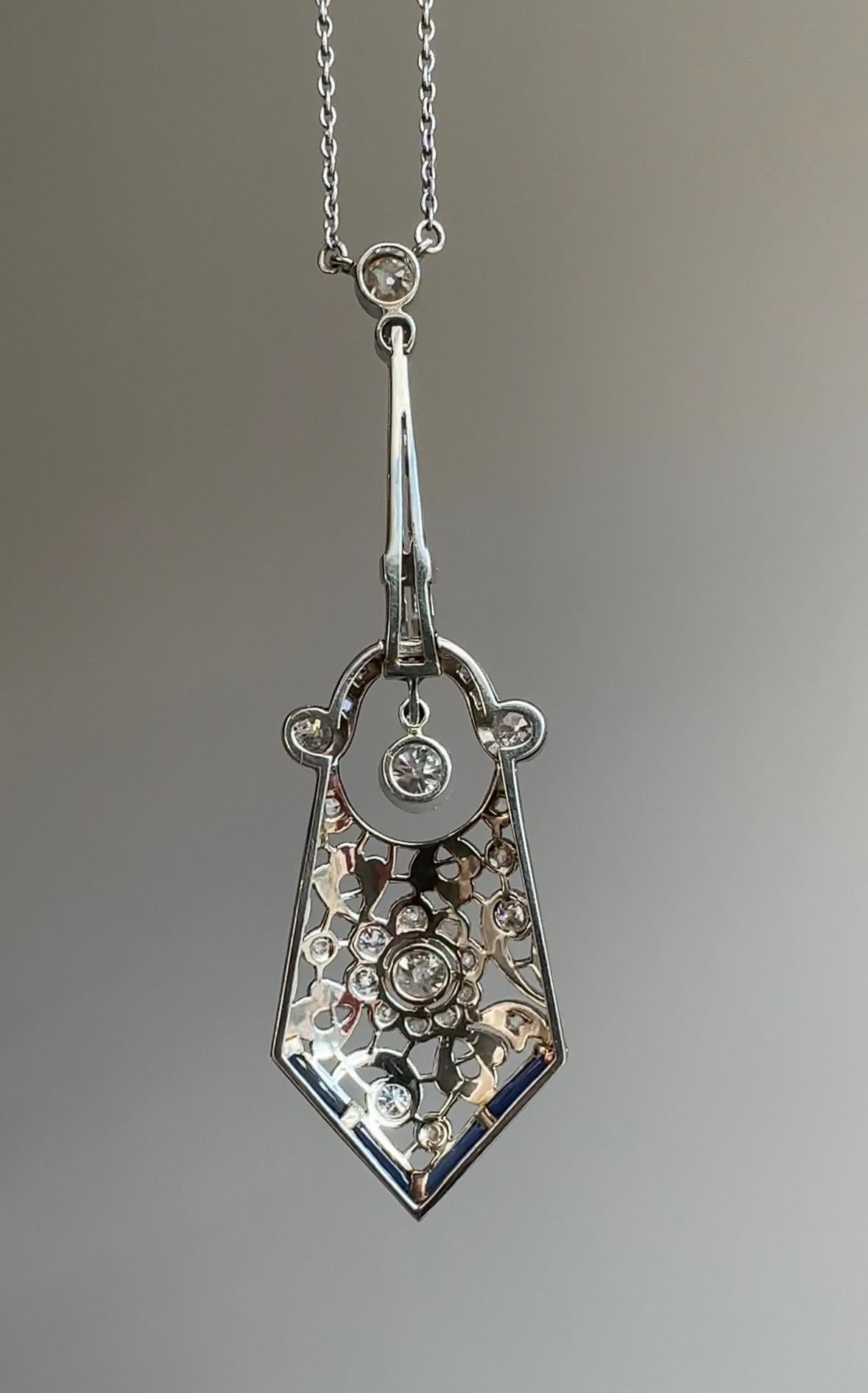 Old Mine Cut Art Deco Platinum and Diamond Sautoir Necklace