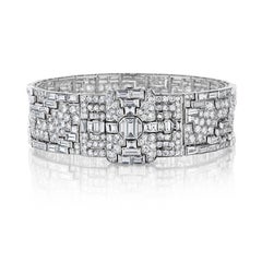 Henri Lavabre Paris Circa 1930 Art Deco Platinum and Diamond Strap Bracelet