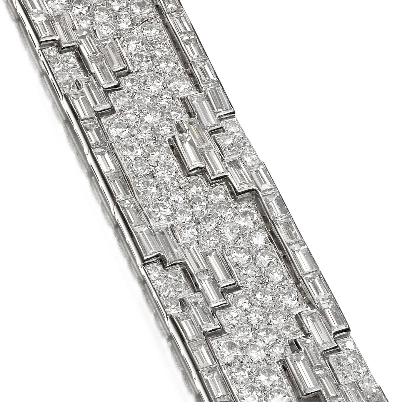 Women's Henri Lavabre Paris Circa 1930 Art Deco Platinum and Diamond Strap Bracelet 