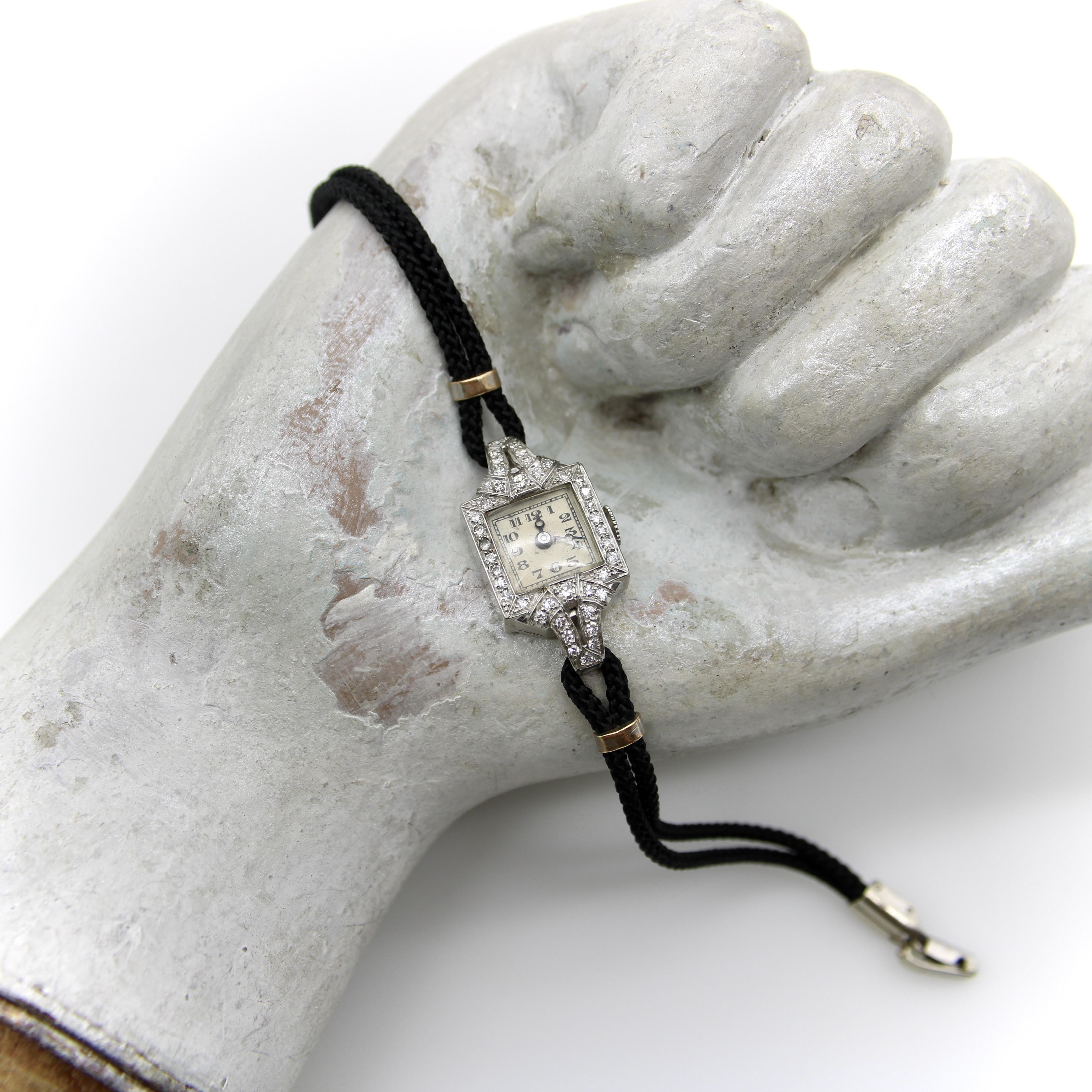 Montre-bracelet Art déco en platine et diamants par Concord en vente 5