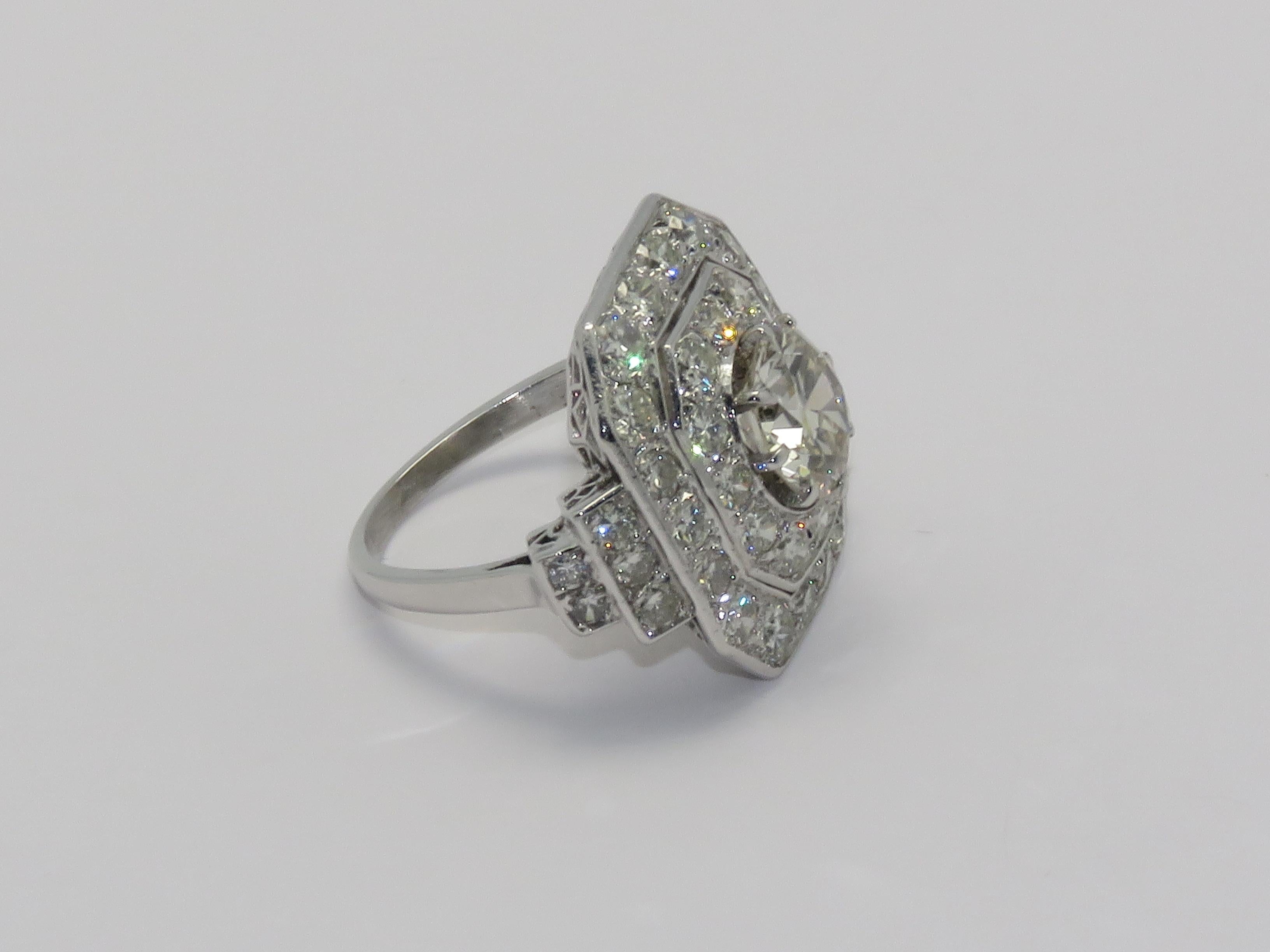 French Cut Art Deco Platinum and Diamonds French Ring