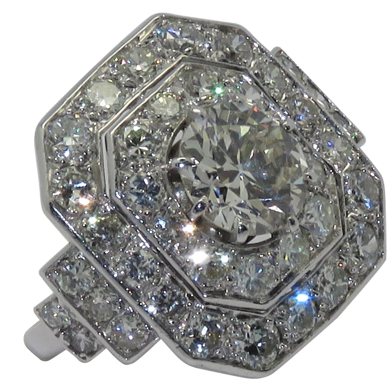 Art Deco Platinum and Diamonds French Ring
