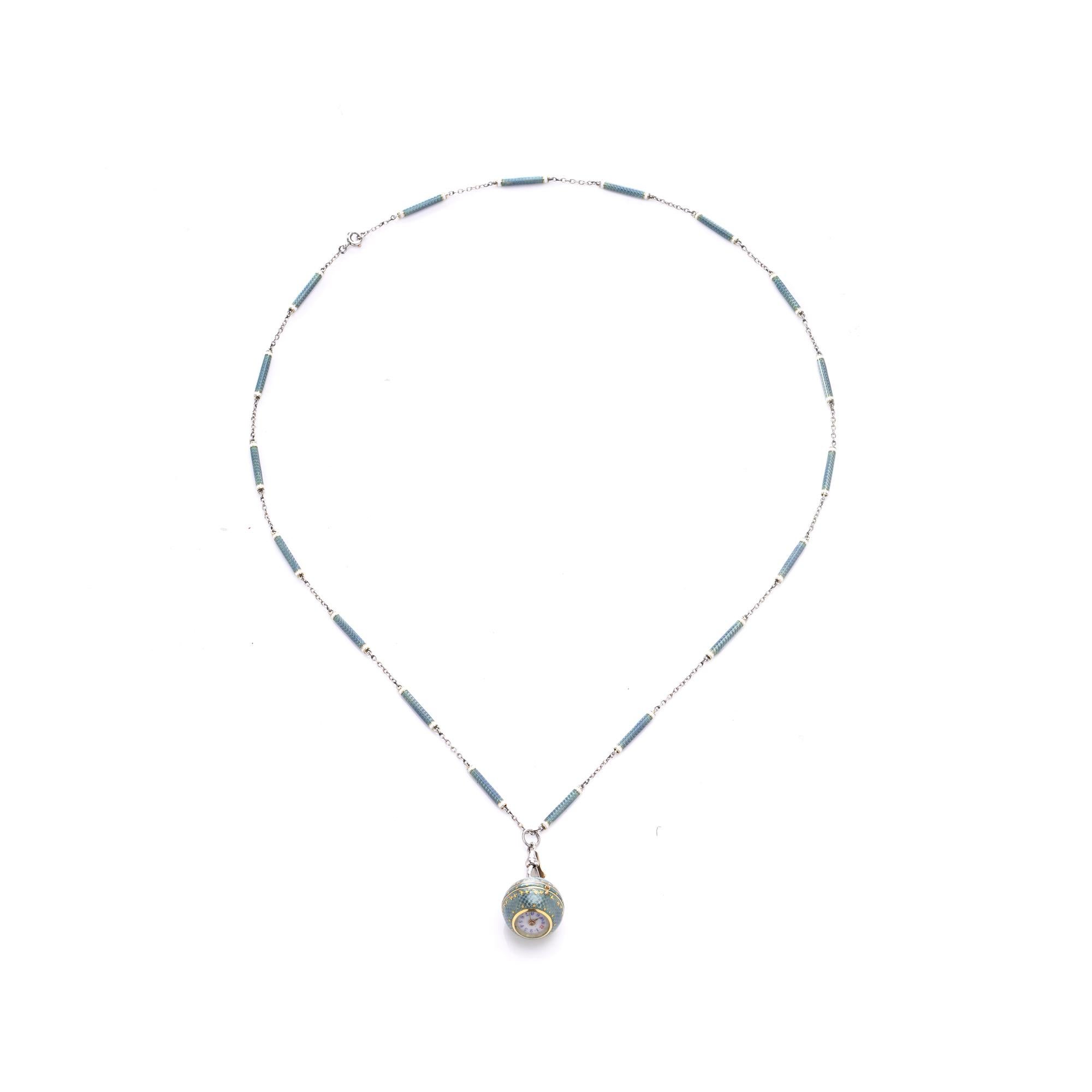 Collana orologio con ciondolo in platino e smalto Art Deco in vendita 5