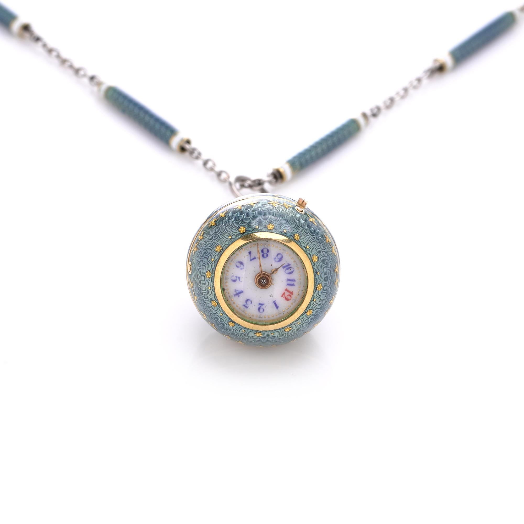 Collana orologio con ciondolo in platino e smalto Art Deco in vendita 6