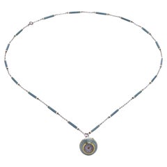 Art Deco Platinum and Enamel Pendant Watch Necklace