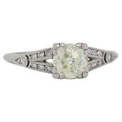 Art Deco Platinum and Fancy Yellow Diamond Engagement Ring