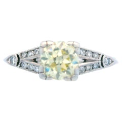 Bague de fiançailles Art déco en platine et diamant jaune fantaisie