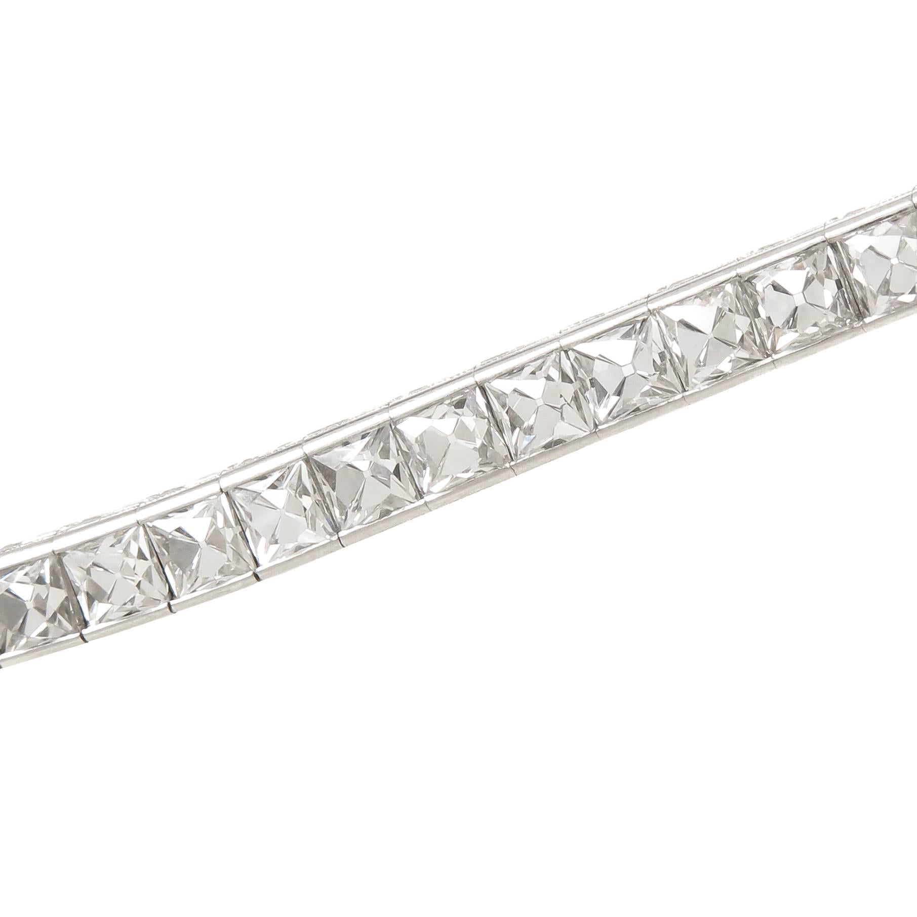 Art Deco  French Cut Diamond Platinum Line Bracelet In Excellent Condition In Chicago, IL