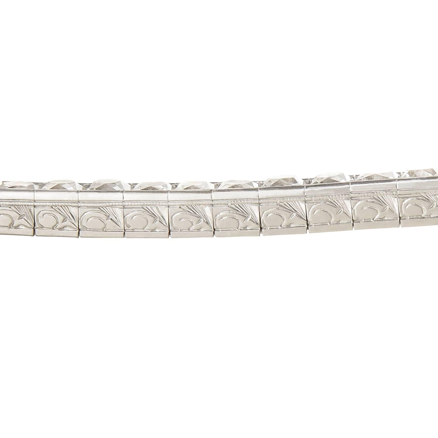 Women's or Men's Art Deco  French Cut Diamond Platinum Line Bracelet
