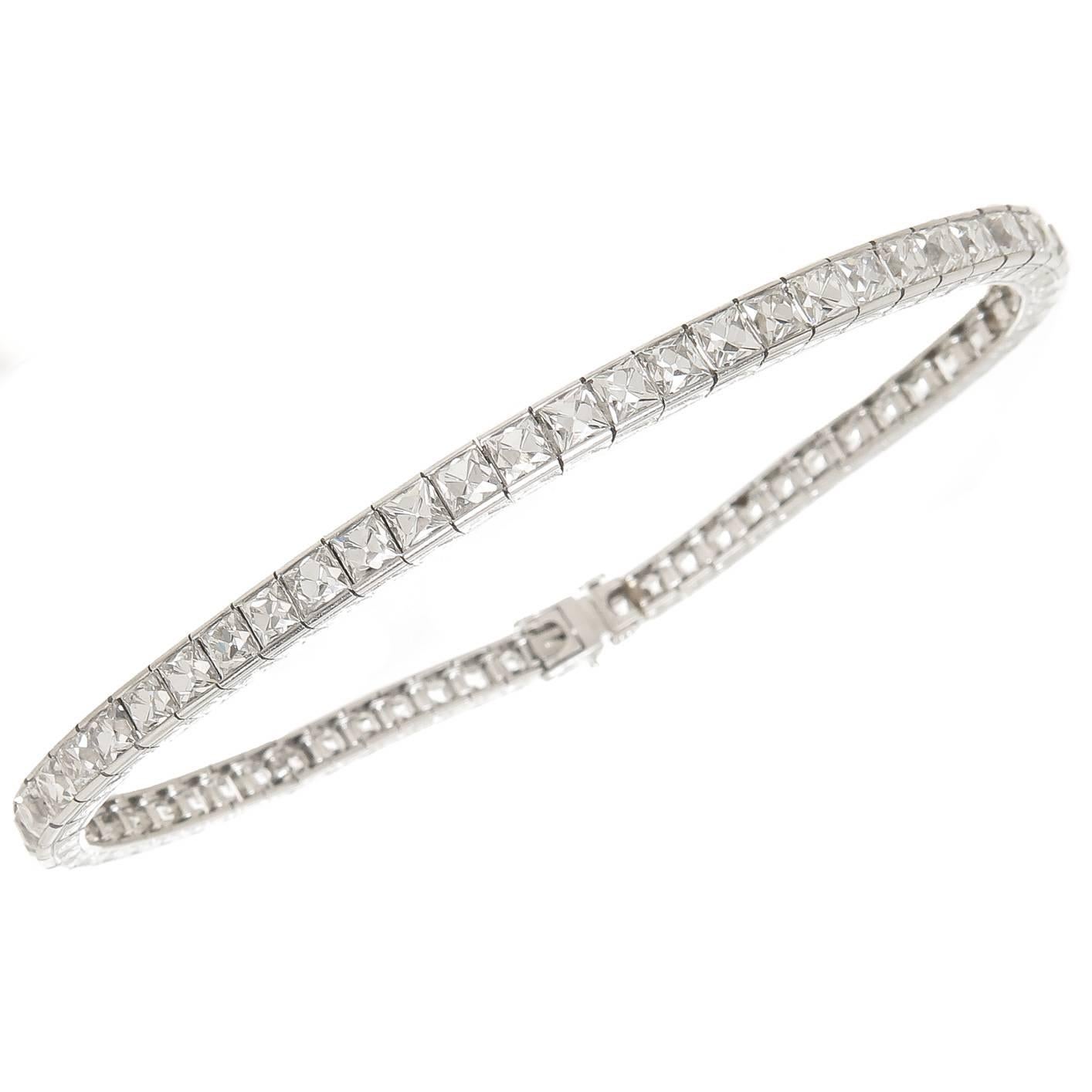 Art Deco  French Cut Diamond Platinum Line Bracelet