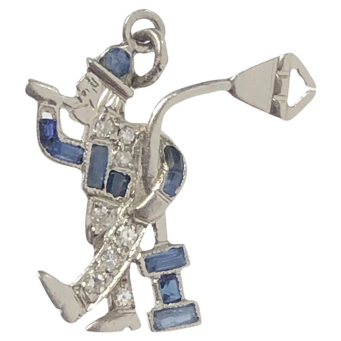 Art Deco Platinum and Gemstone Drinking Guy Charm For Sale