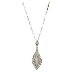 Art Deco Platinum and Gold Diamond Pendant Sautoir Necklace