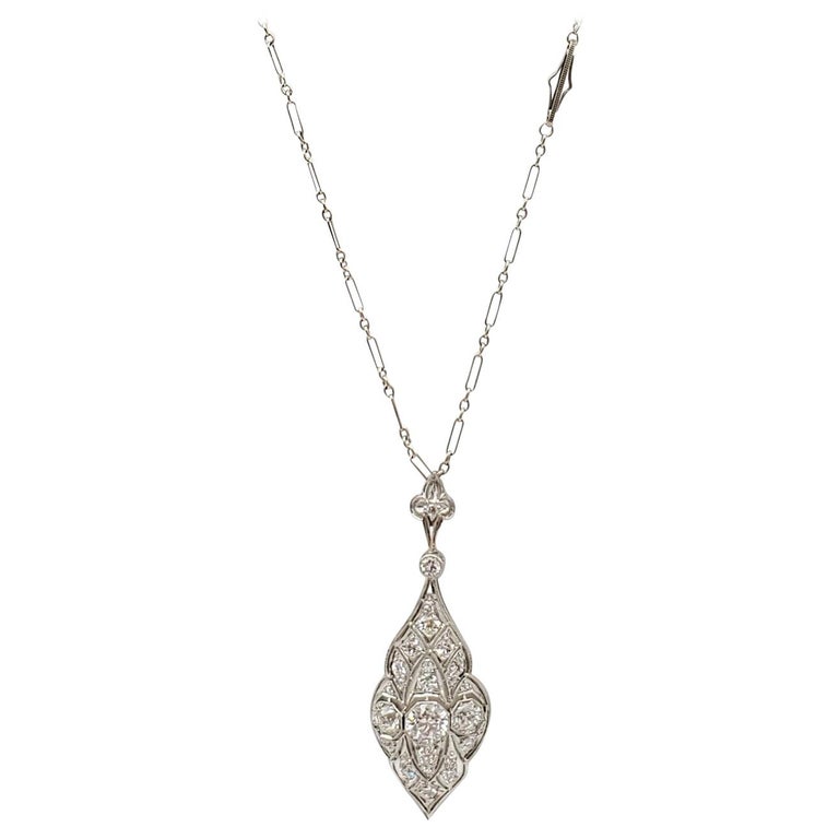 Art Deco Platinum and Gold Diamond Pendant Sautoir Necklace at 1stDibs ...