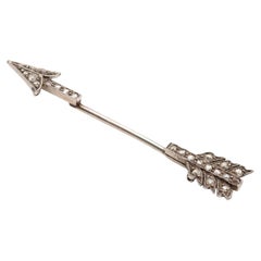 Art Deco Platinum and Gold Rose-Cut Diamond Arrow Jabot Pin